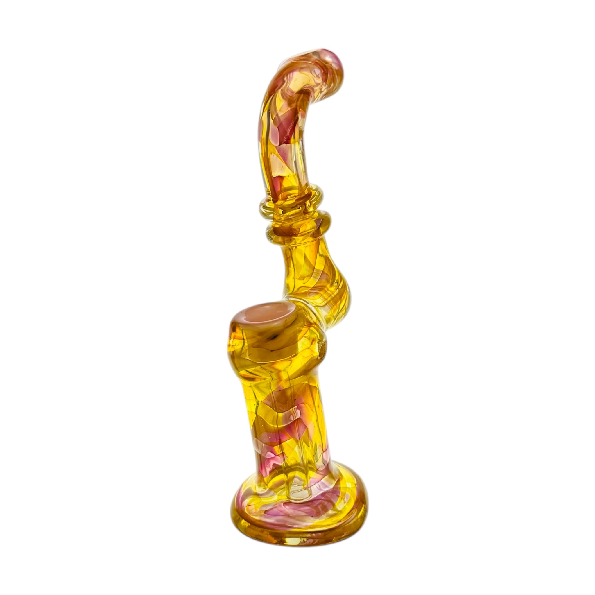 Stand Up Silver And Gold Fumed Bubbler Water Pipe With Pink Bowl