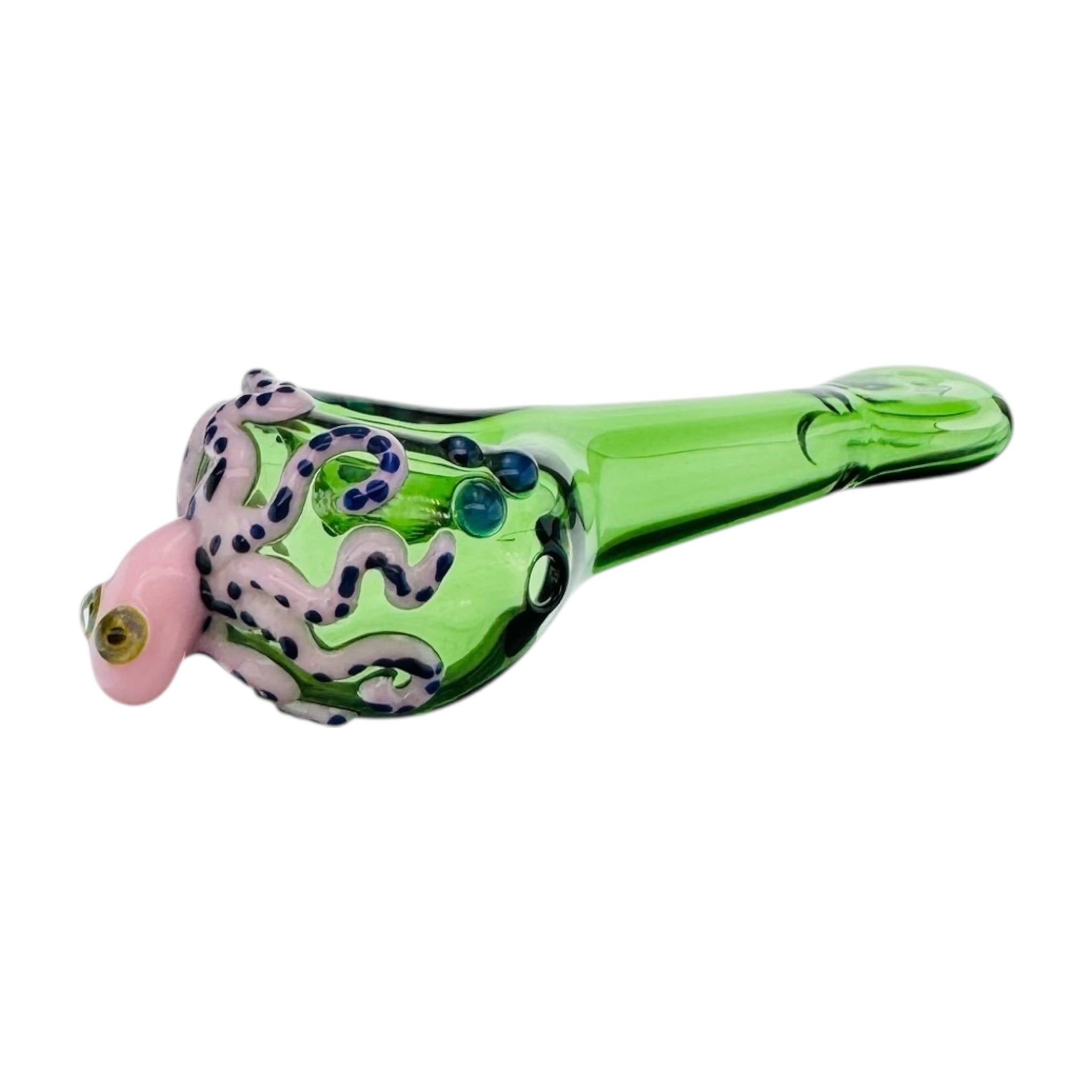 Green Glass Hand Pipe With Pink Octopus