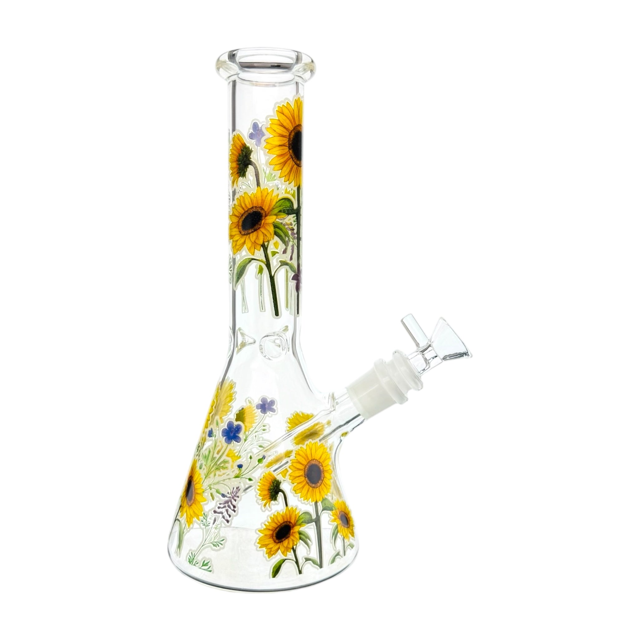 Glass Water Pipe With Spring Time Sun Flowers 10 Inch