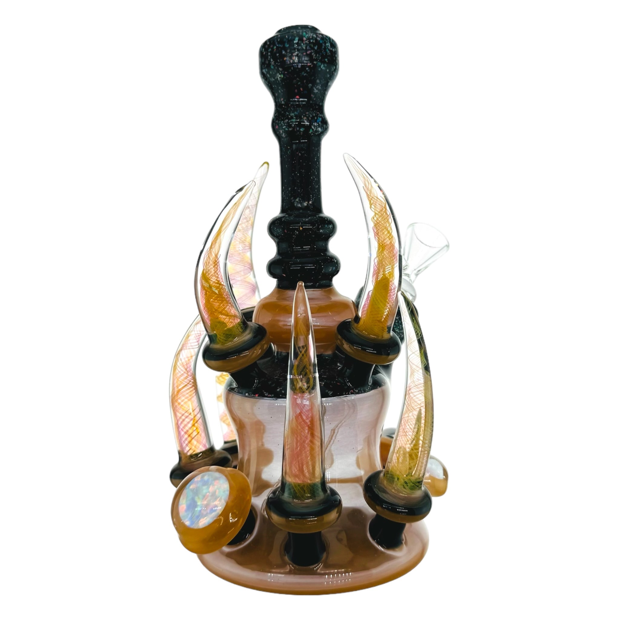heady glass by Big Z Glass Dab Rig - Peach With Crushed Opal Over Black for sale