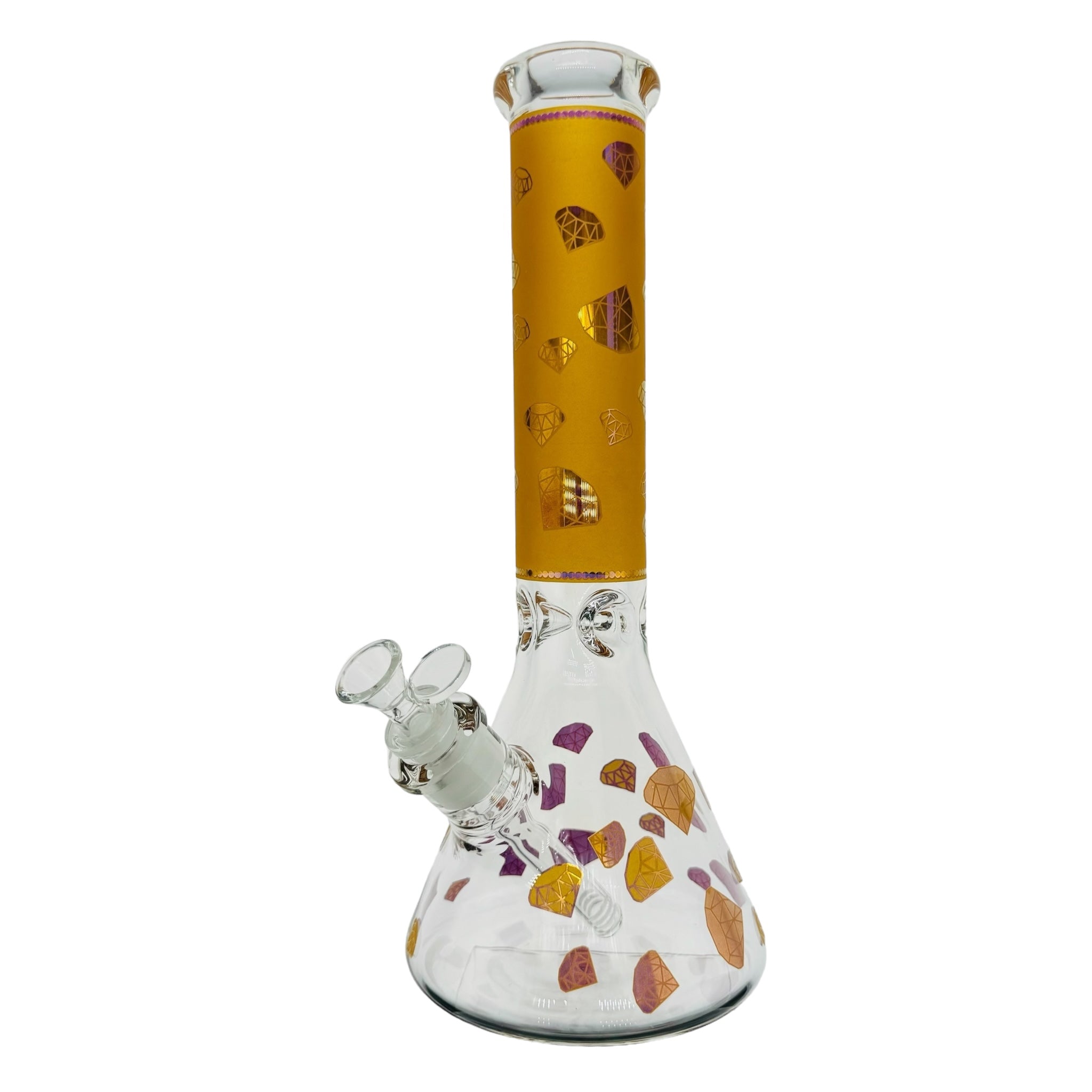 Diamond Glass 9mm Beaker Bong With Gold Diamond Decals