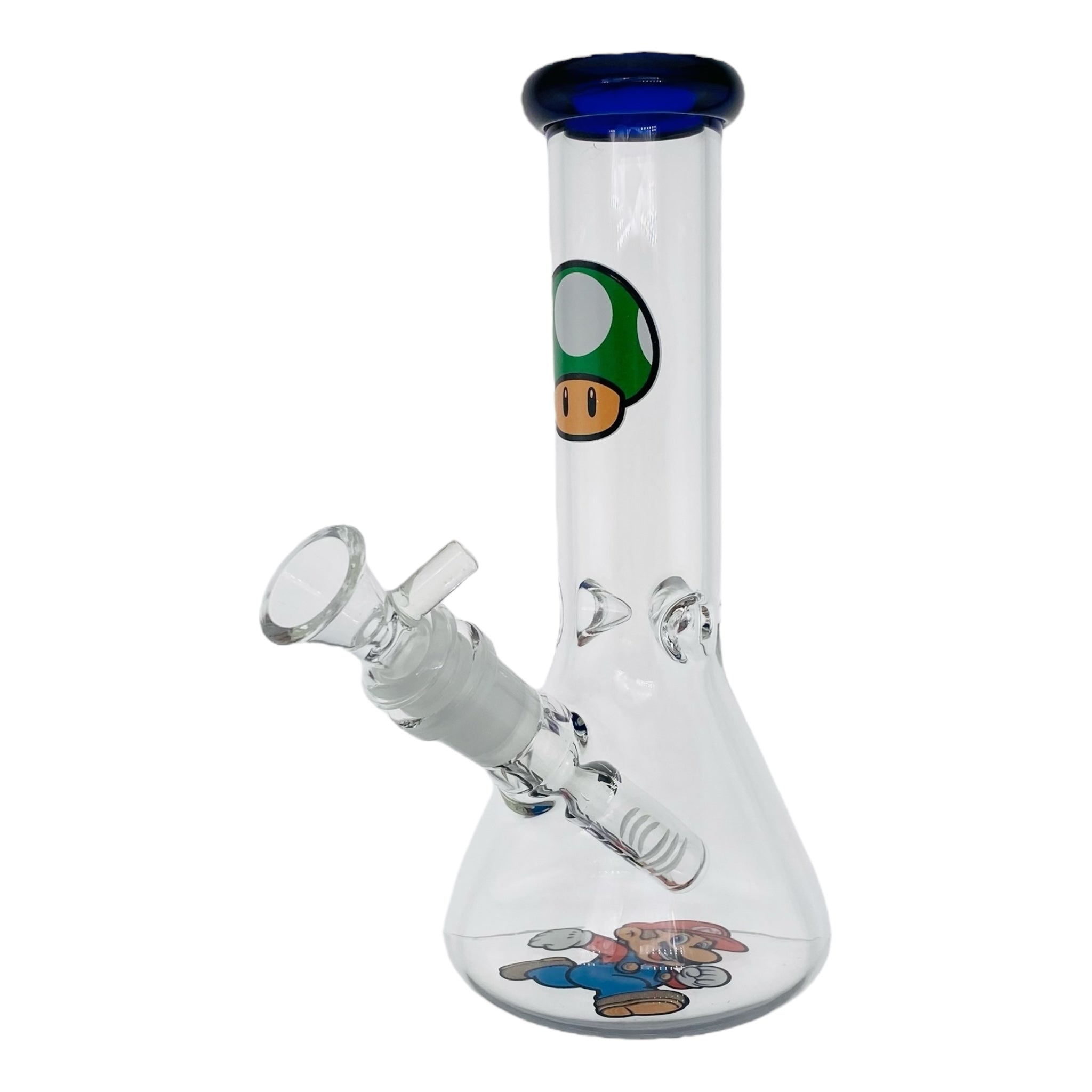cute mini mario and green one up mushroom clear glass bong 8 inches tall