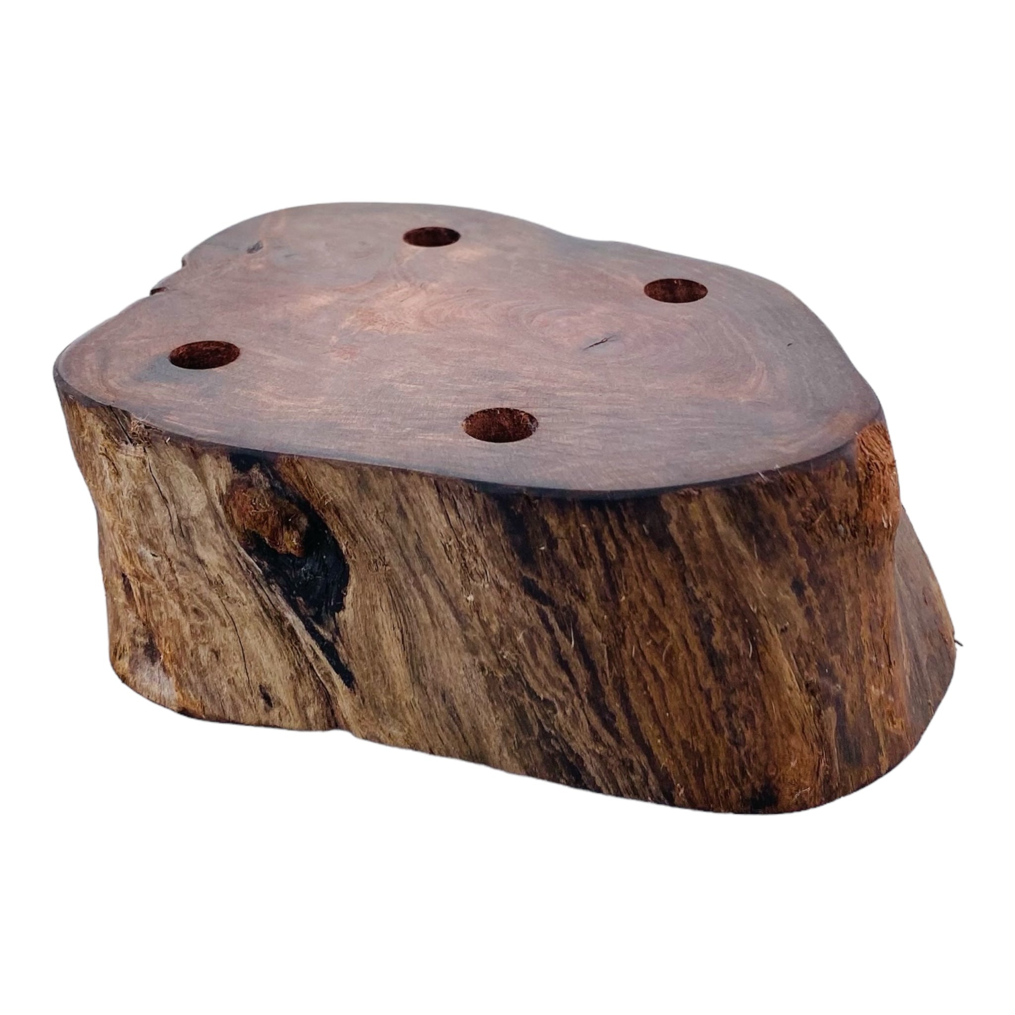 4 Hole Wood Display Stand Holder For 10mm Bong Bowl Pieces Or Quartz Bangers - Red Wood Burl With Live Edge