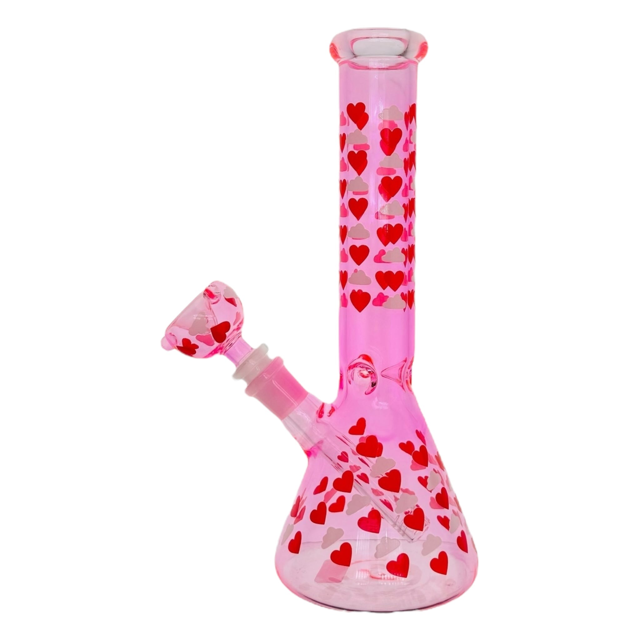 Hot Pink With Hearts Beaker Glass Bong 10 Inches