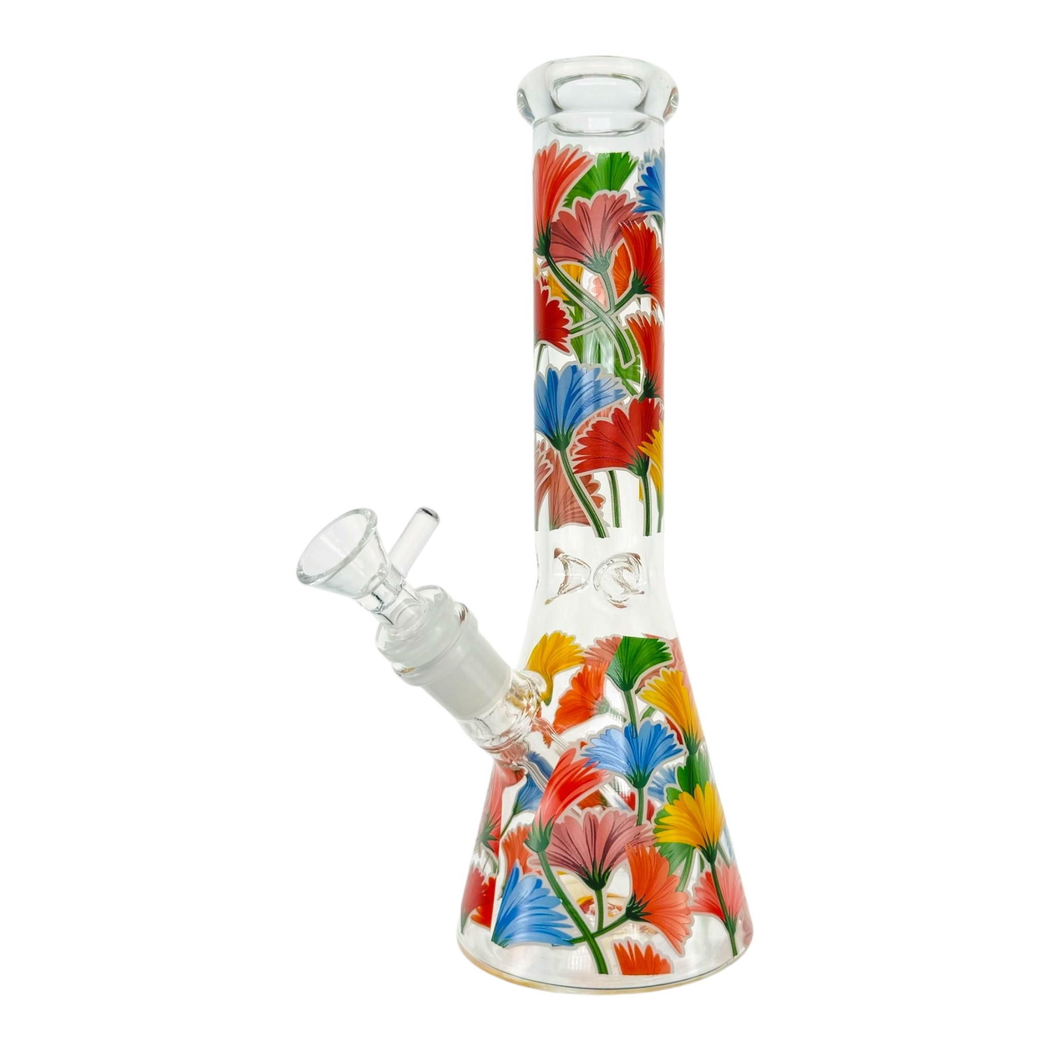 Clear Beaker Glass Bong With Flowers 10 Inch