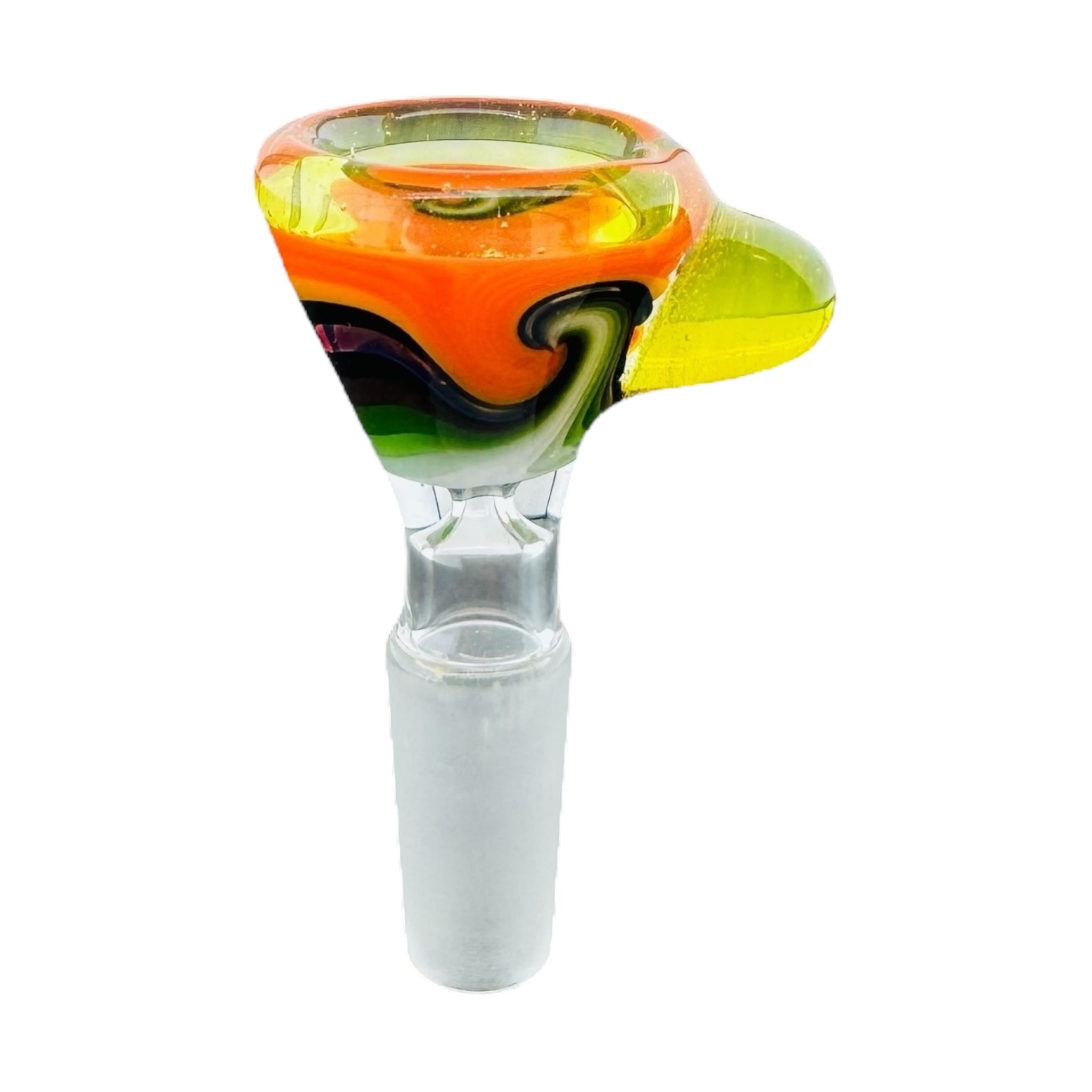 N3RD Glass 10mm Flower Bowl Orange Black Green Twirl