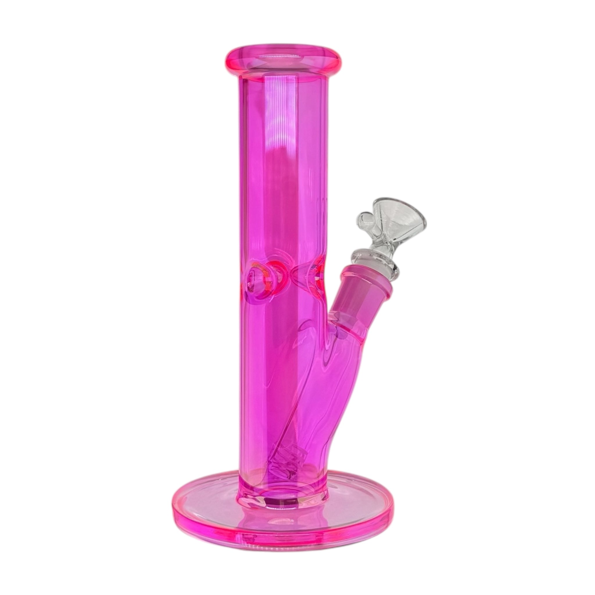 Hot Pink Small Straight Tube Glass Bong 8 Inch