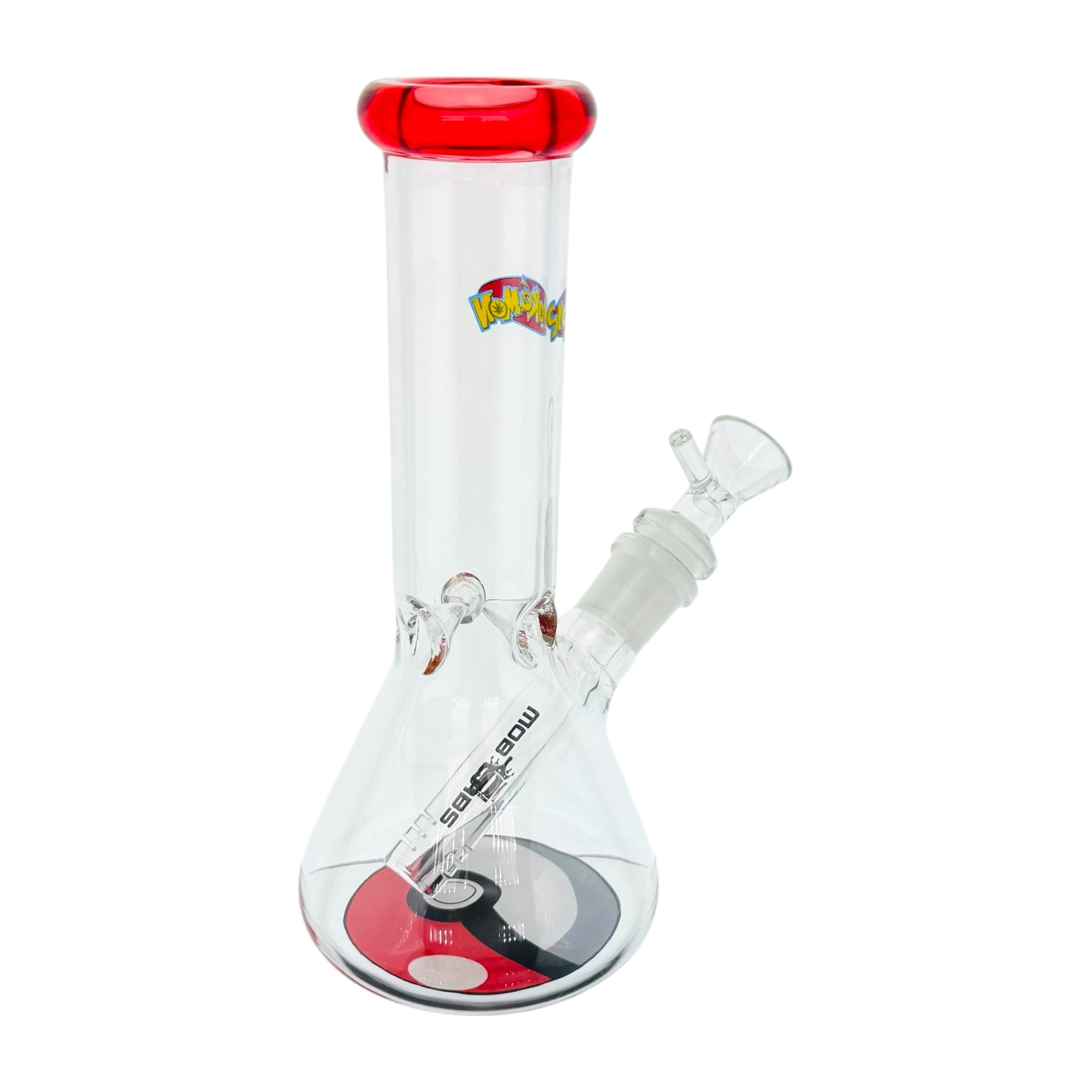 8 inch glass bong with pokemon theme with poke ball on base