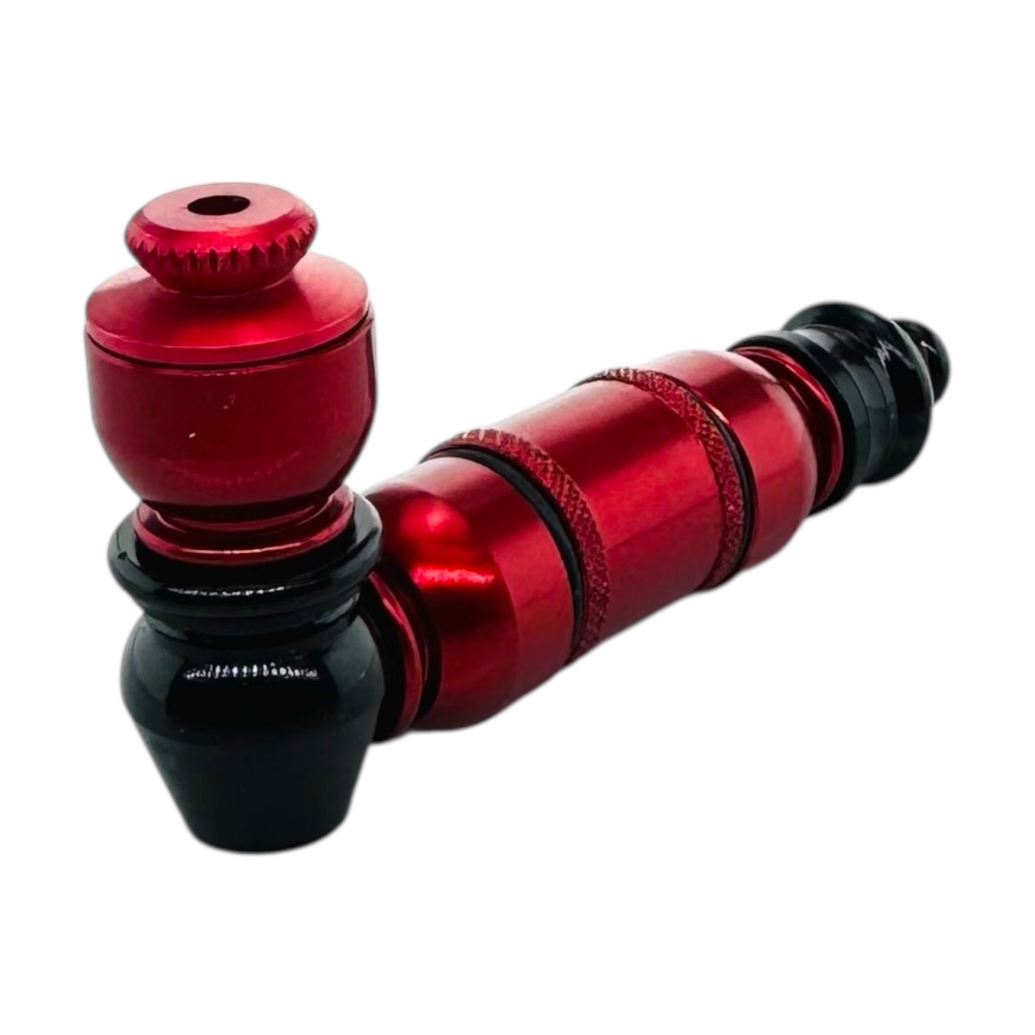 Red And Black Anodized Aluminum Extended Mini Chamber Hand Pipe With Cap