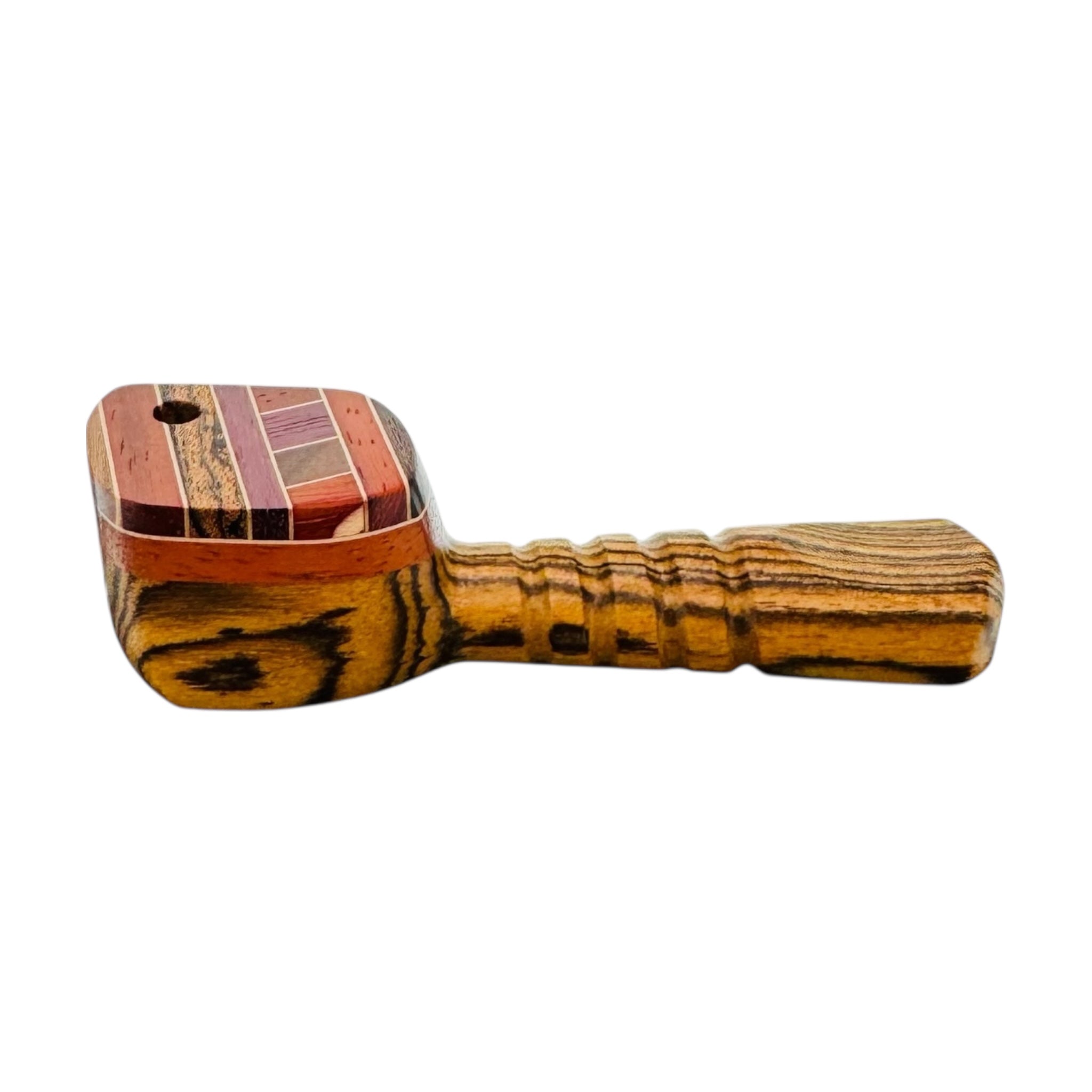 4.75" Hand Pipe With Diagonal Wood Inlay With Swiveling Lid Cap