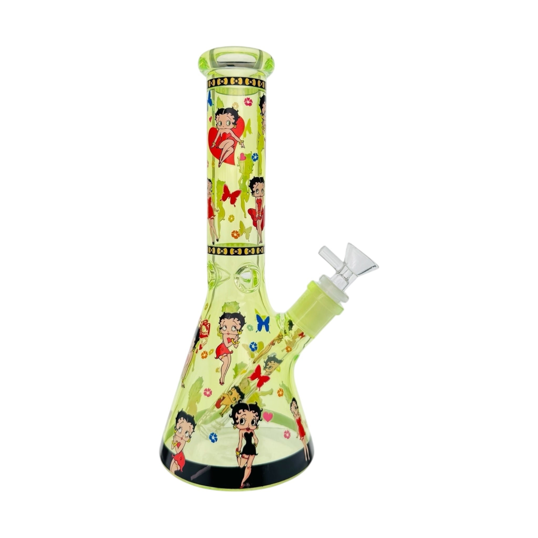 Decorative glass water pipe with cartoon character betty boop on a white background