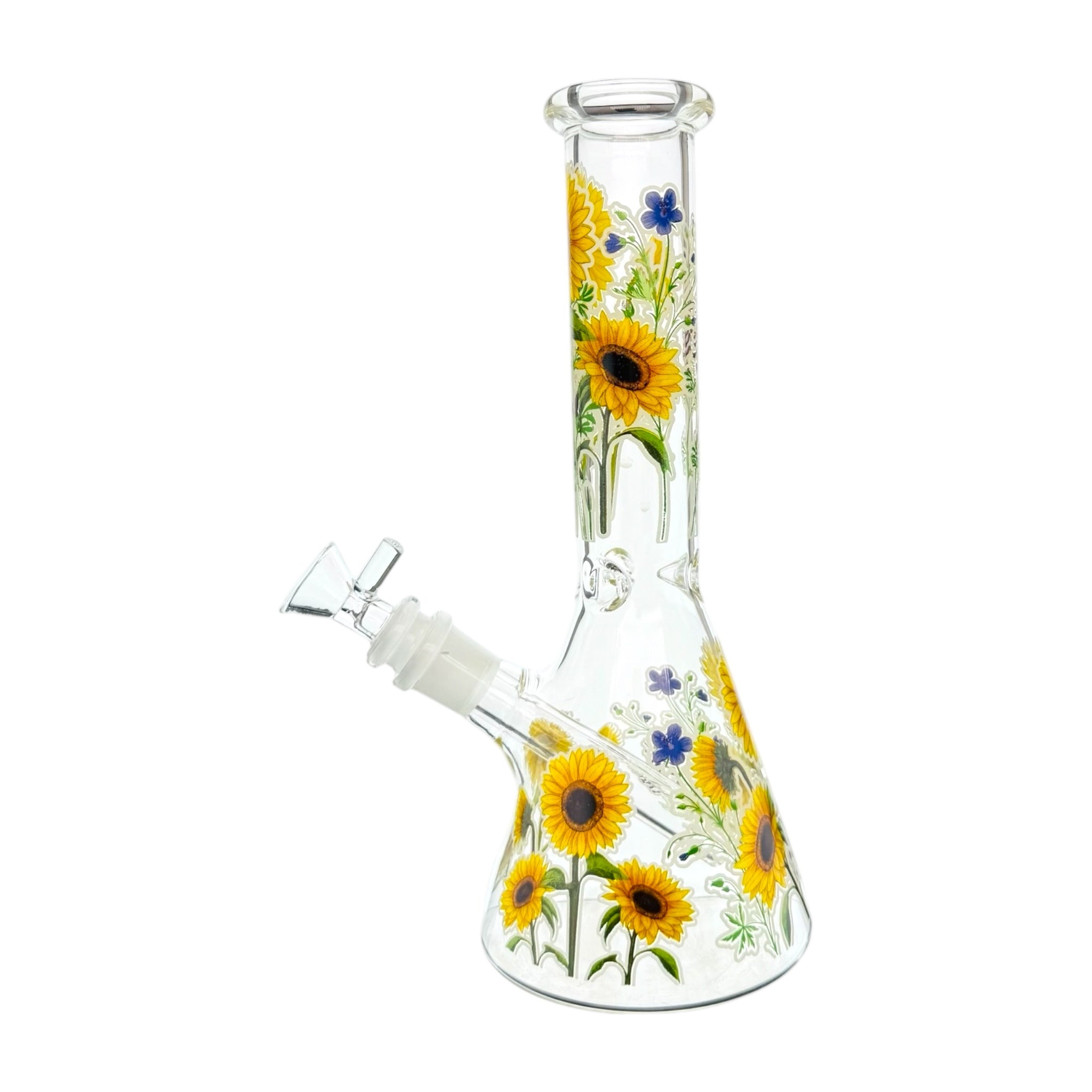 Glass Water Pipe With Spring Time Sun Flowers 10 Inch