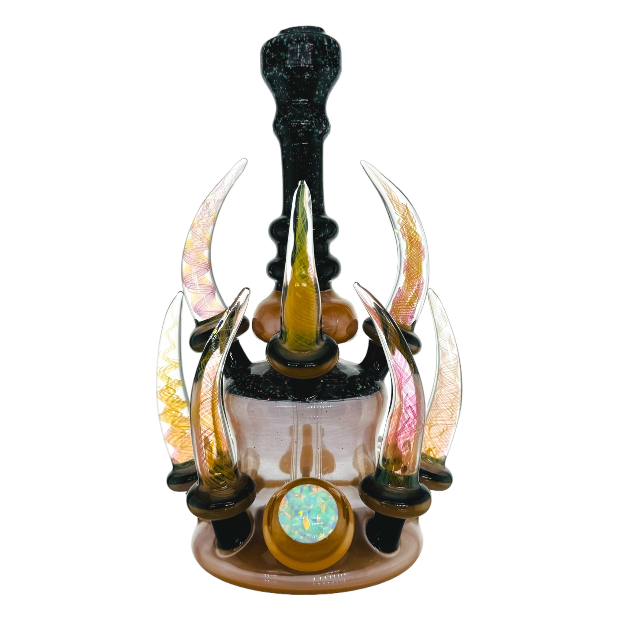 heady glass by Big Z Glass Dab Rig - Peach With Crushed Opal Over Black for sale