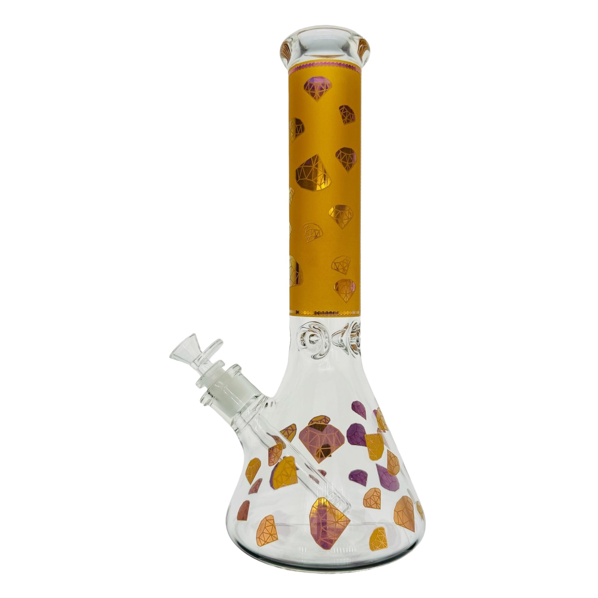 Diamond Glass 9mm Beaker Bong With Gold Diamond Decals