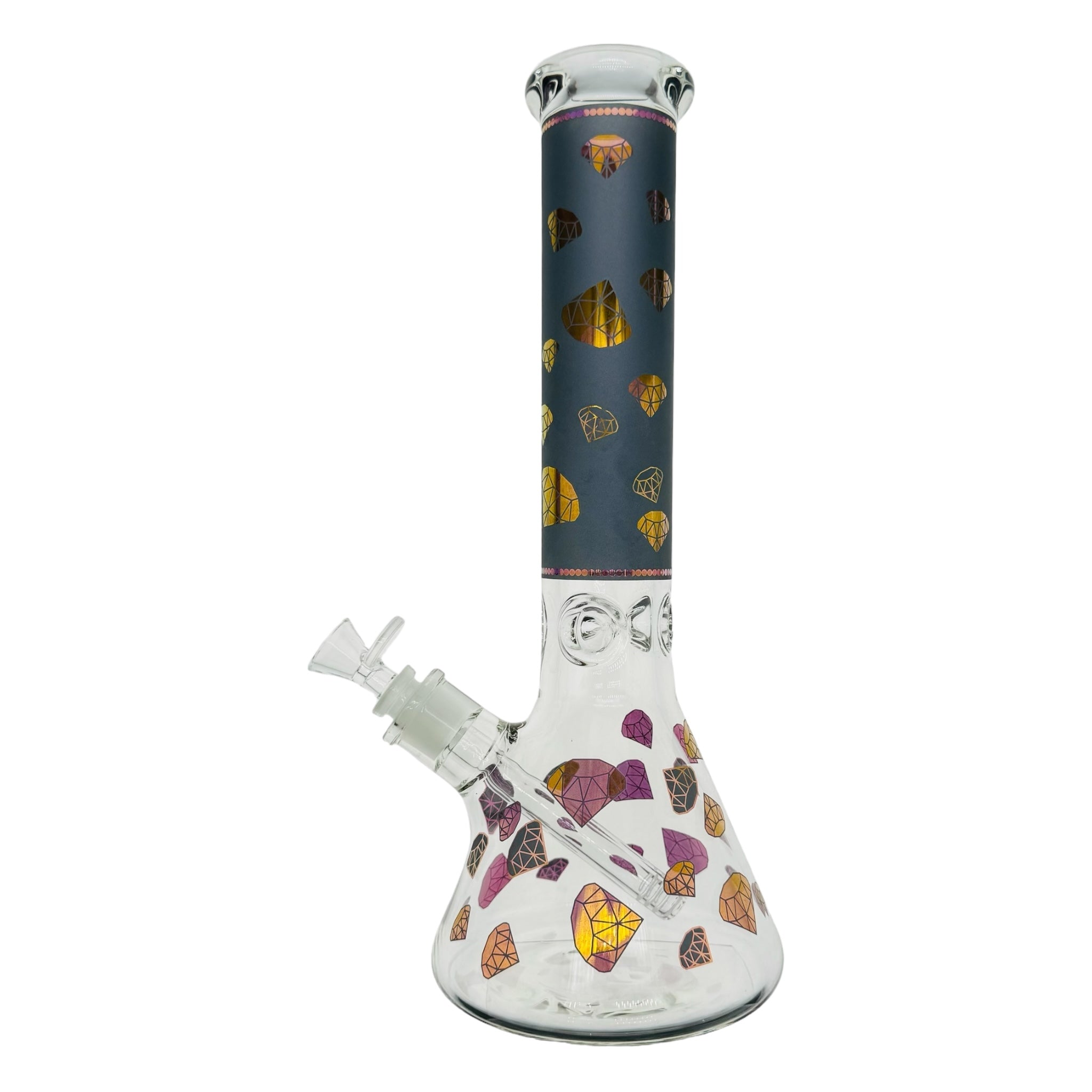 Diamond Glass 9mm Beaker Bong With Black & Gold Diamond Decals