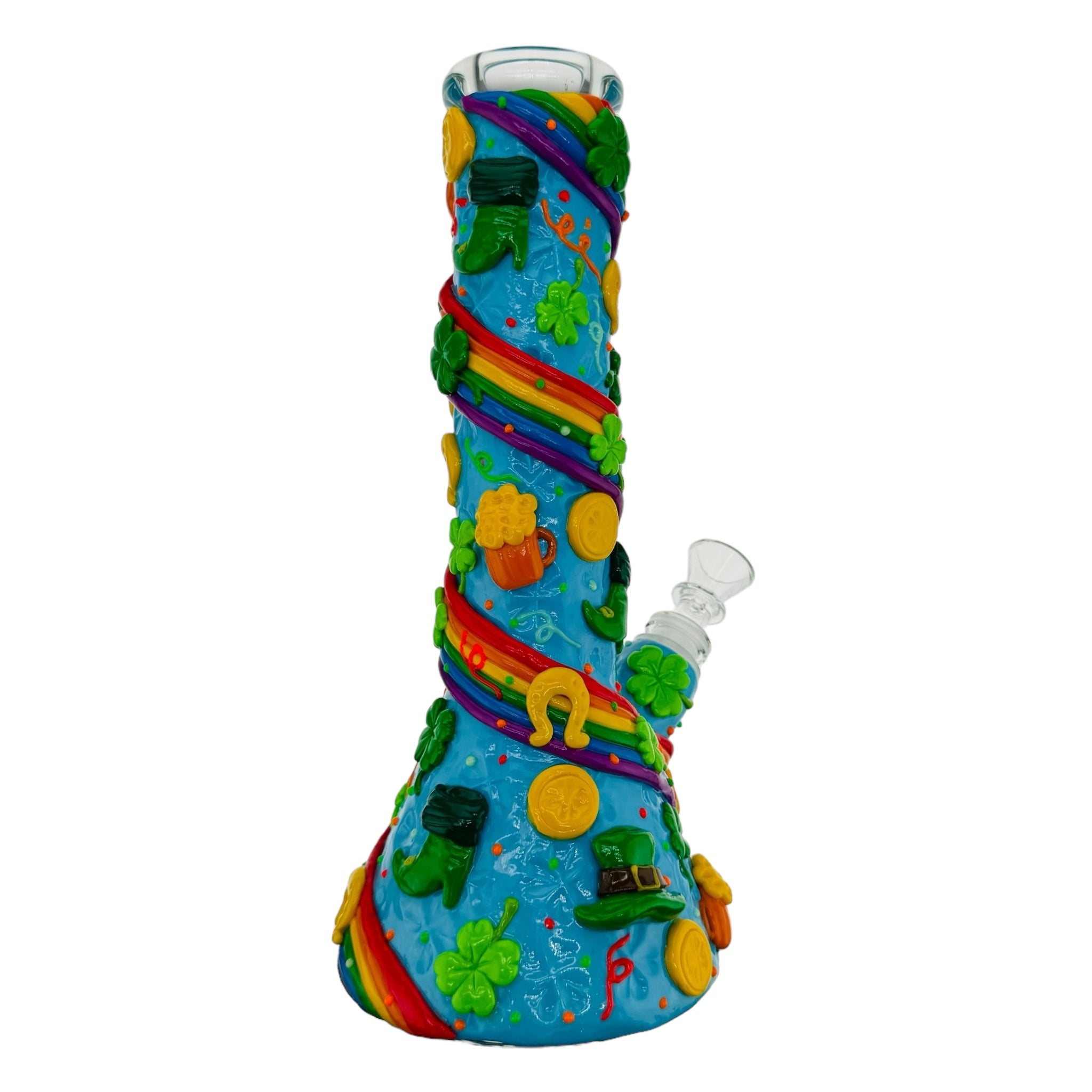 Saint Patrick Bong With Rainbow Twist And Four Leaf Clovers