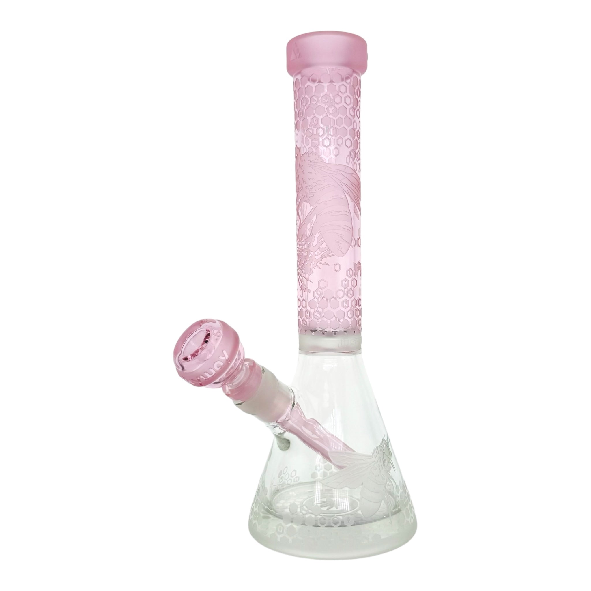 Milkyway Glass - 11 Inch Sandblasted Mini Bee Apiary Beaker Base Bong With Pink Neck