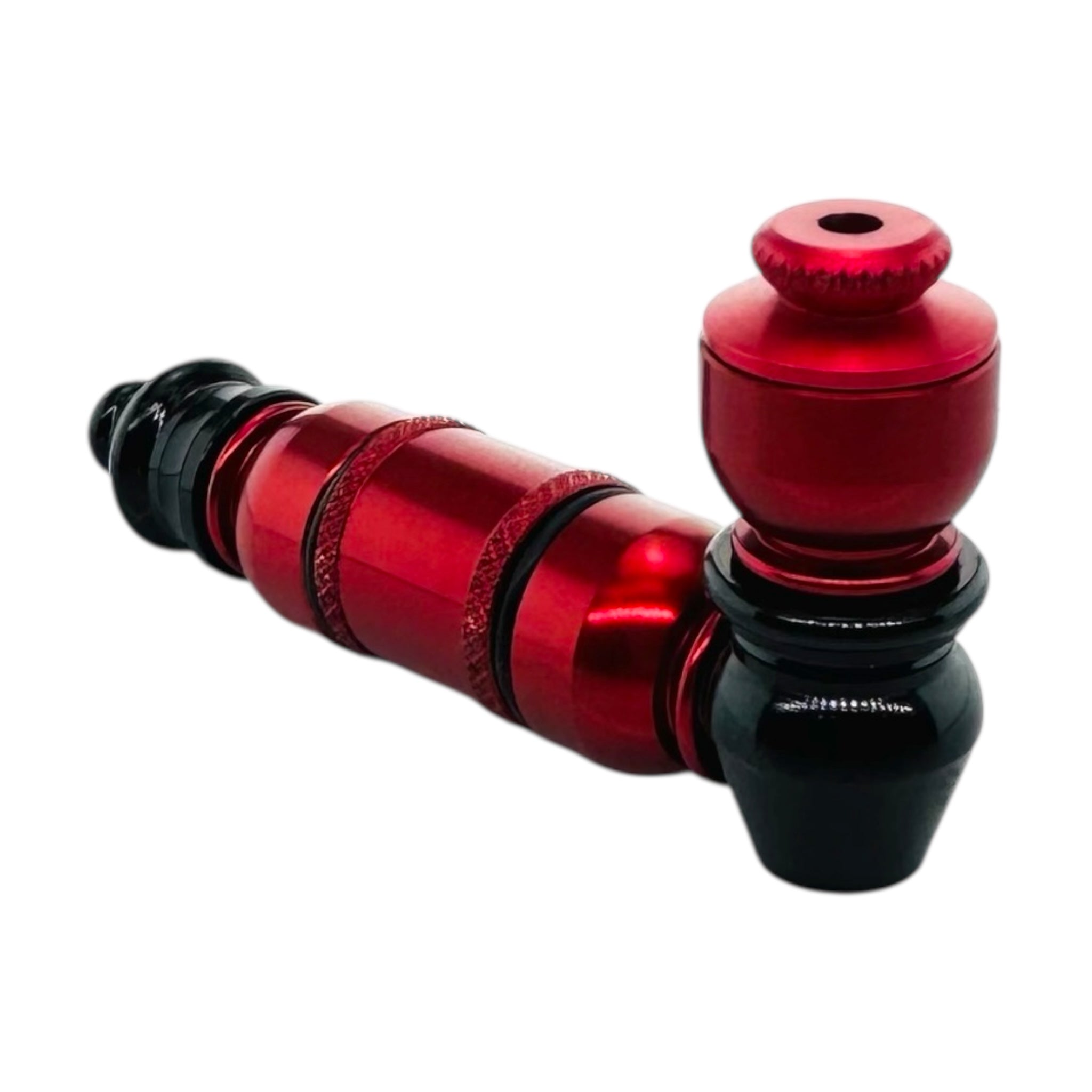 Red And Black Anodized Aluminum Extended Mini Chamber Hand Pipe With Cap