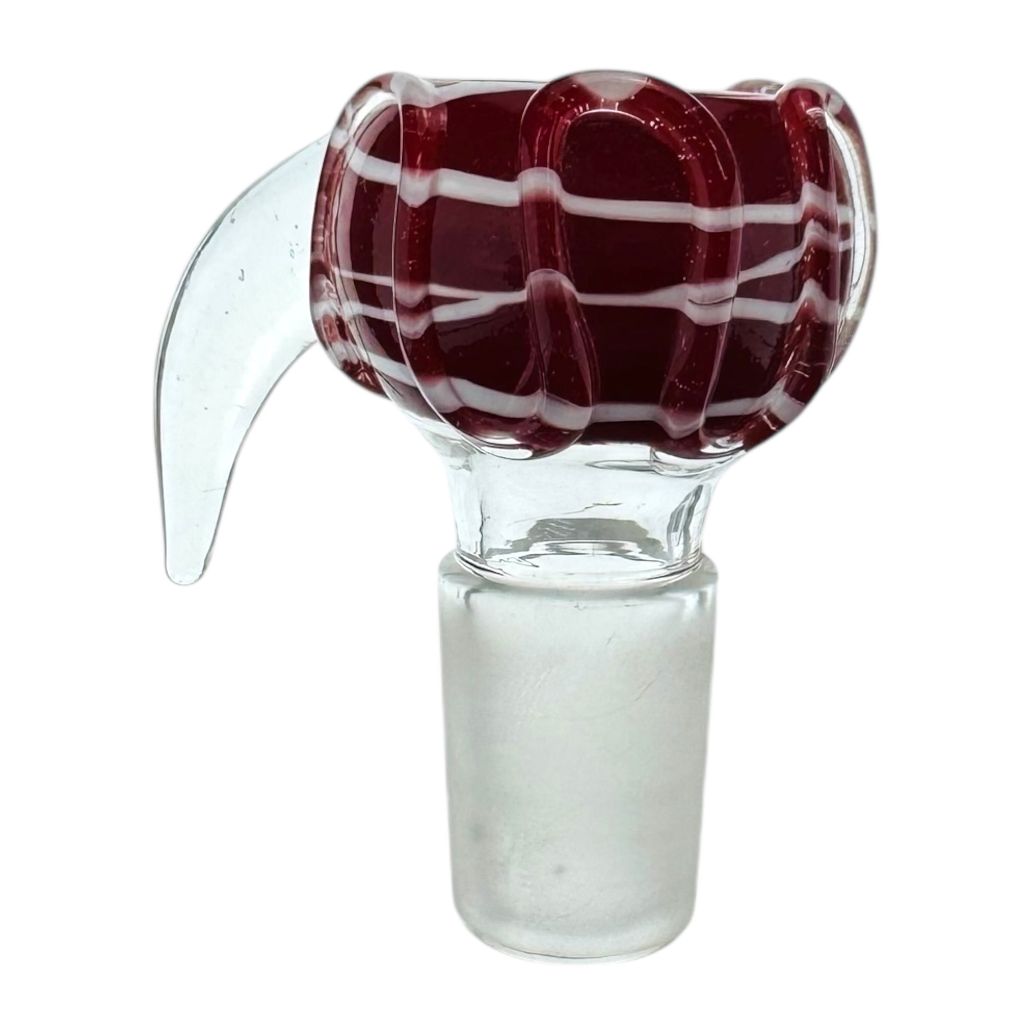 18mm Flower Bowl - Red And White Bubble With Clear Horn Handle Bong Bowl Piece