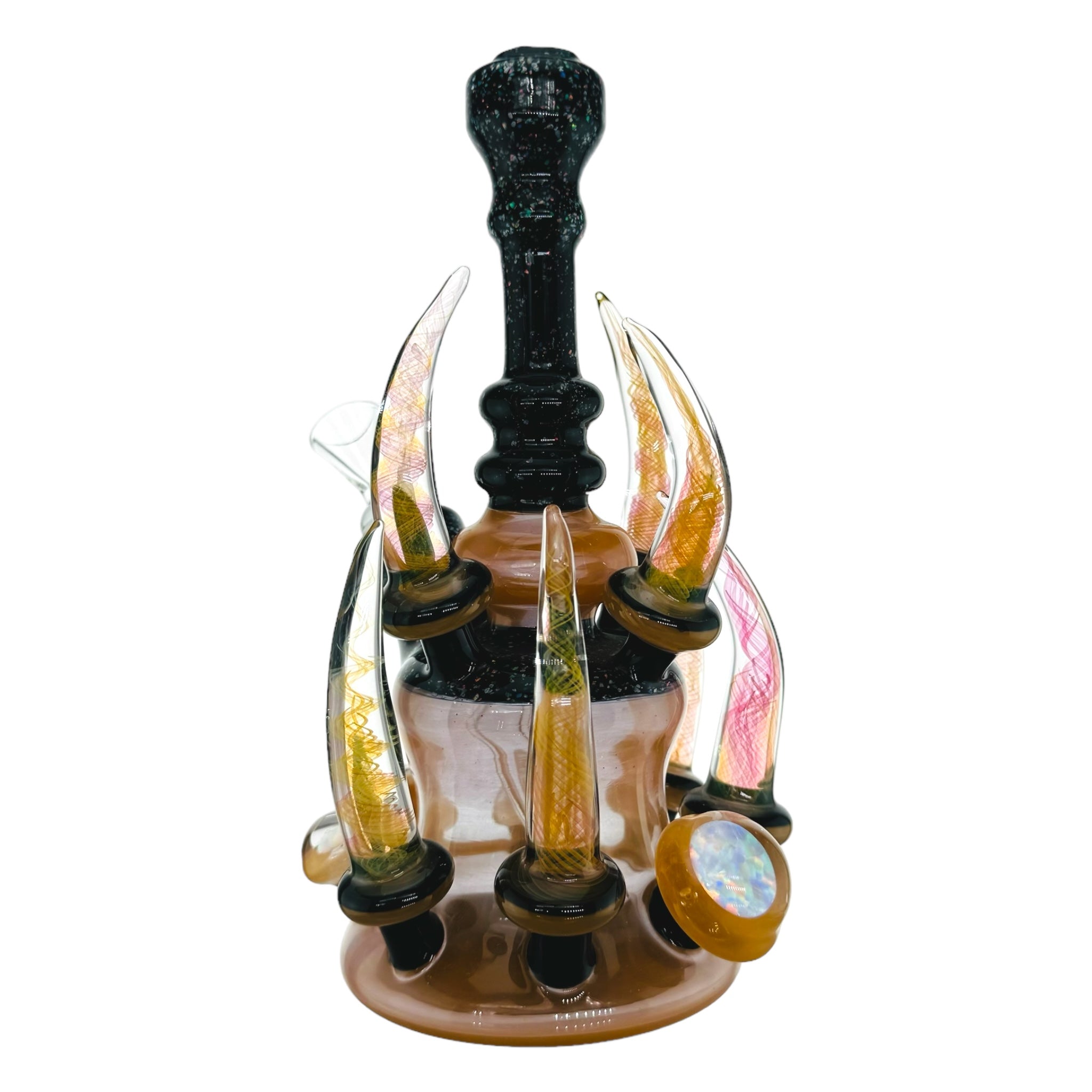 heady glass by Big Z Glass Dab Rig - Peach With Crushed Opal Over Black for sale