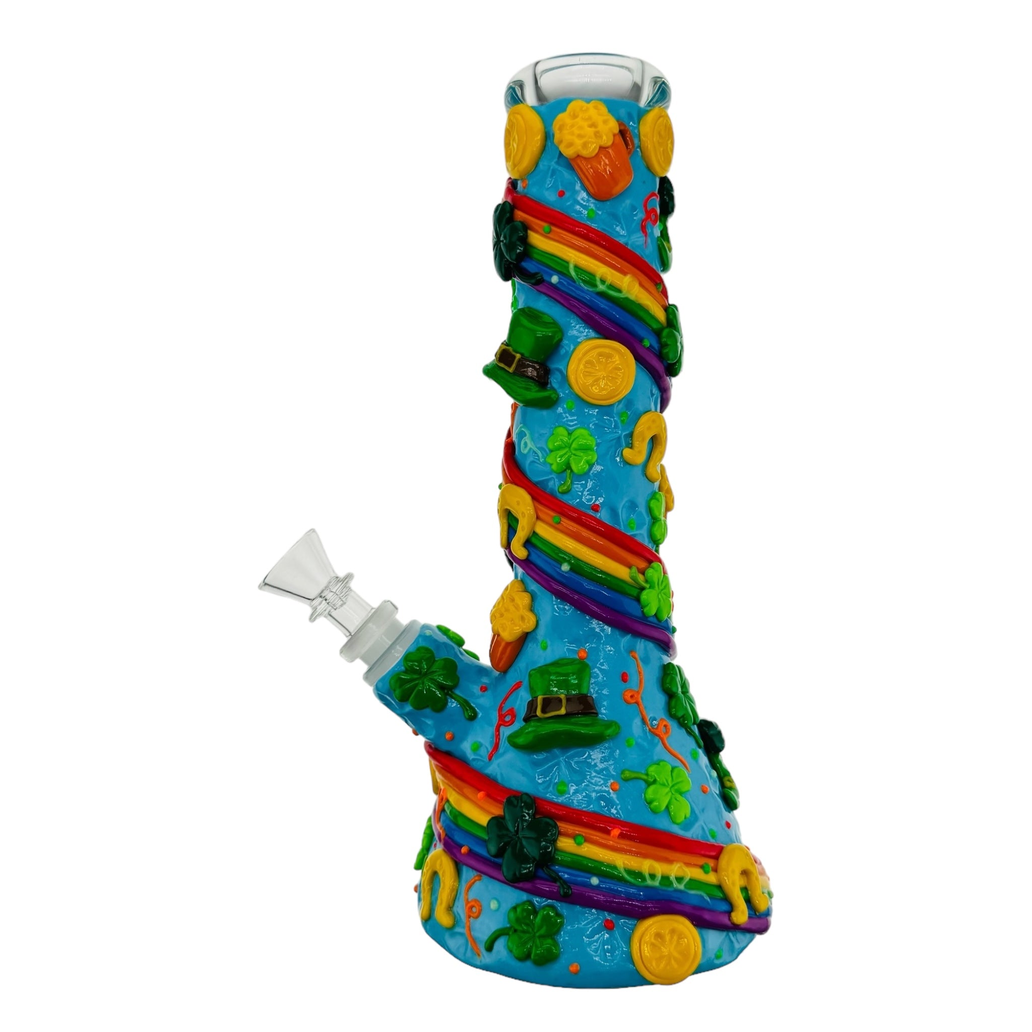 Saint Patrick Bong With Rainbow Twist And Four Leaf Clovers