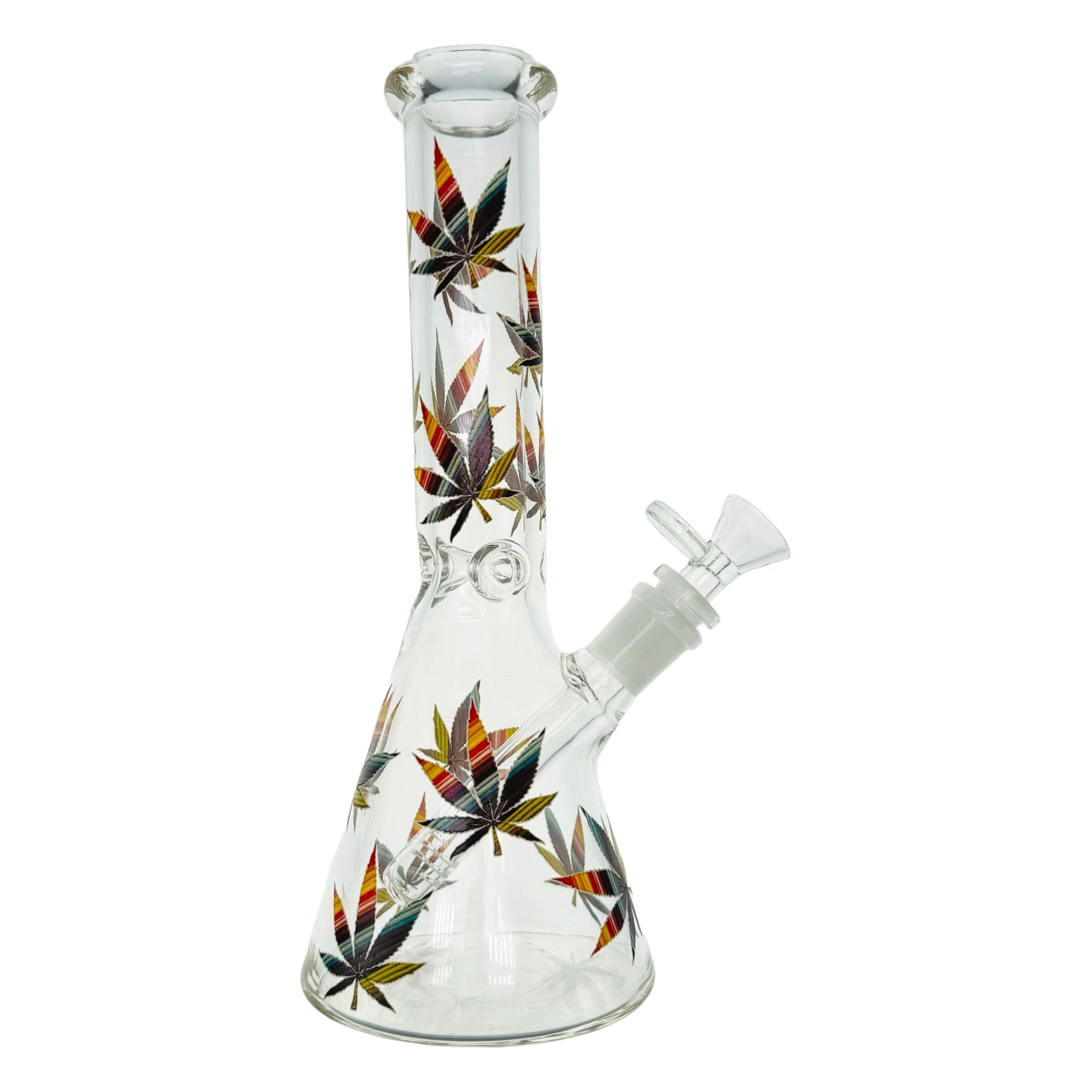 10 Inch Clear Beaker Glass Bong With Multi Color Leafs