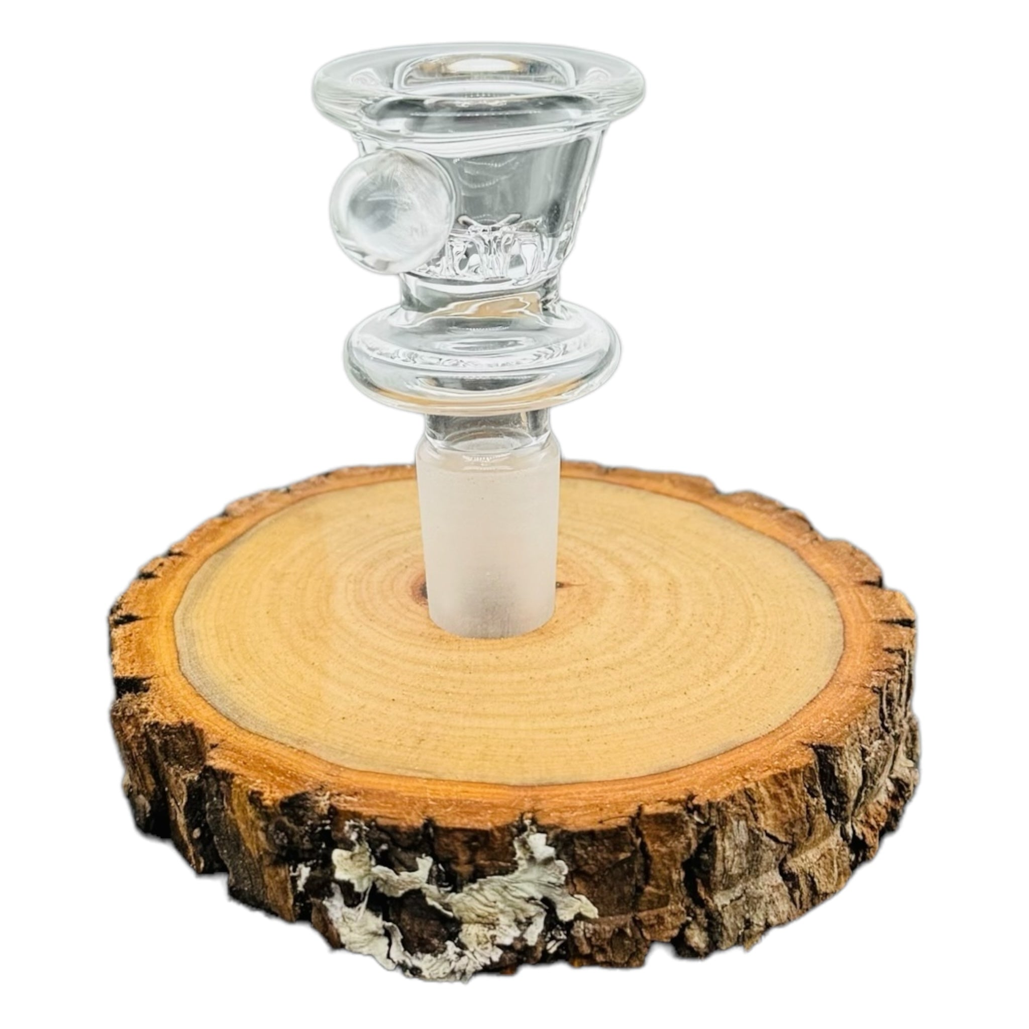 Single Hole Wood Display Stand Holder For 14mm Bong Bowl Pieces Or Quartz Bangers - Camphor Live Edge Round