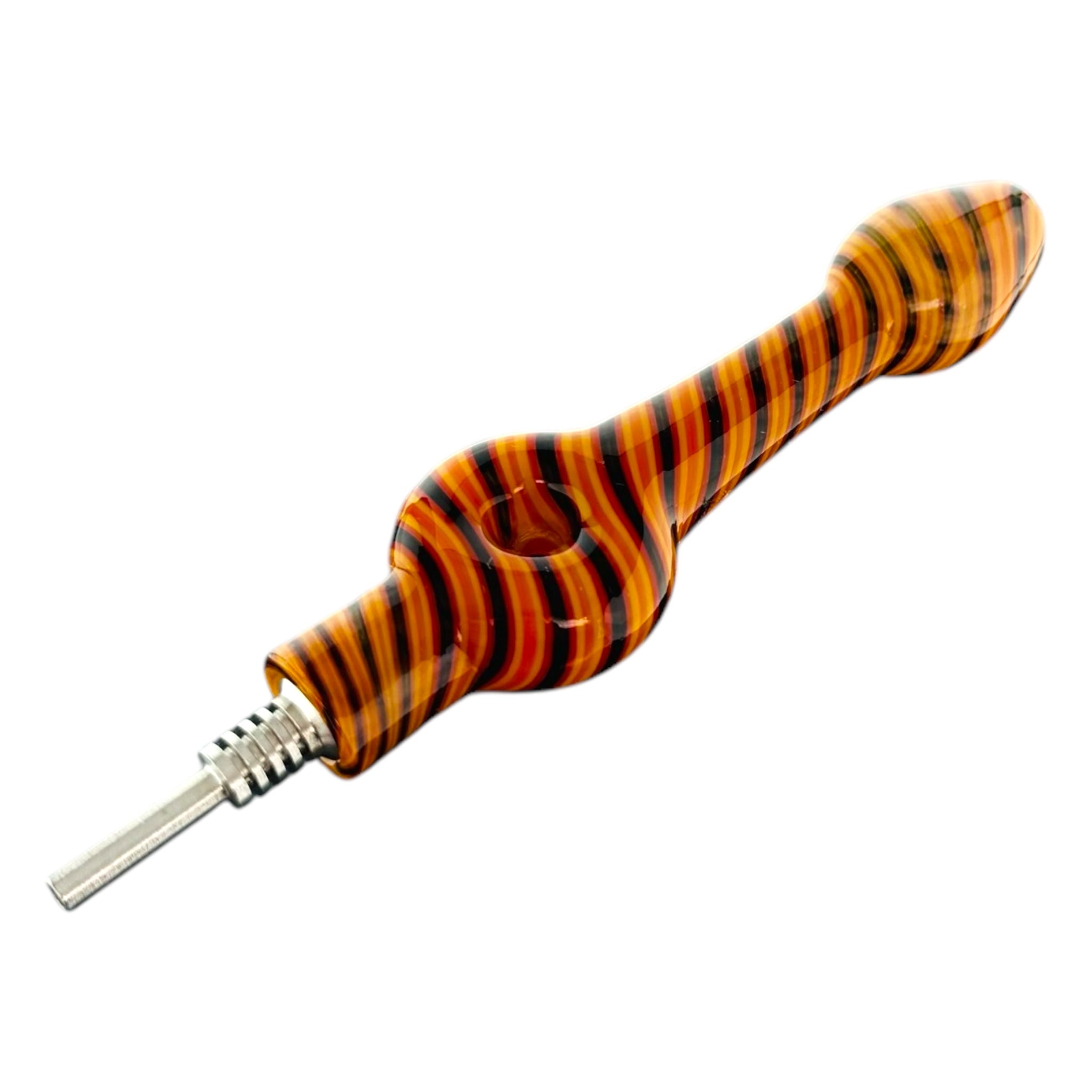 10mm Nectar Collector - Mini Orange And Black Twist Donut With Titanium Tip