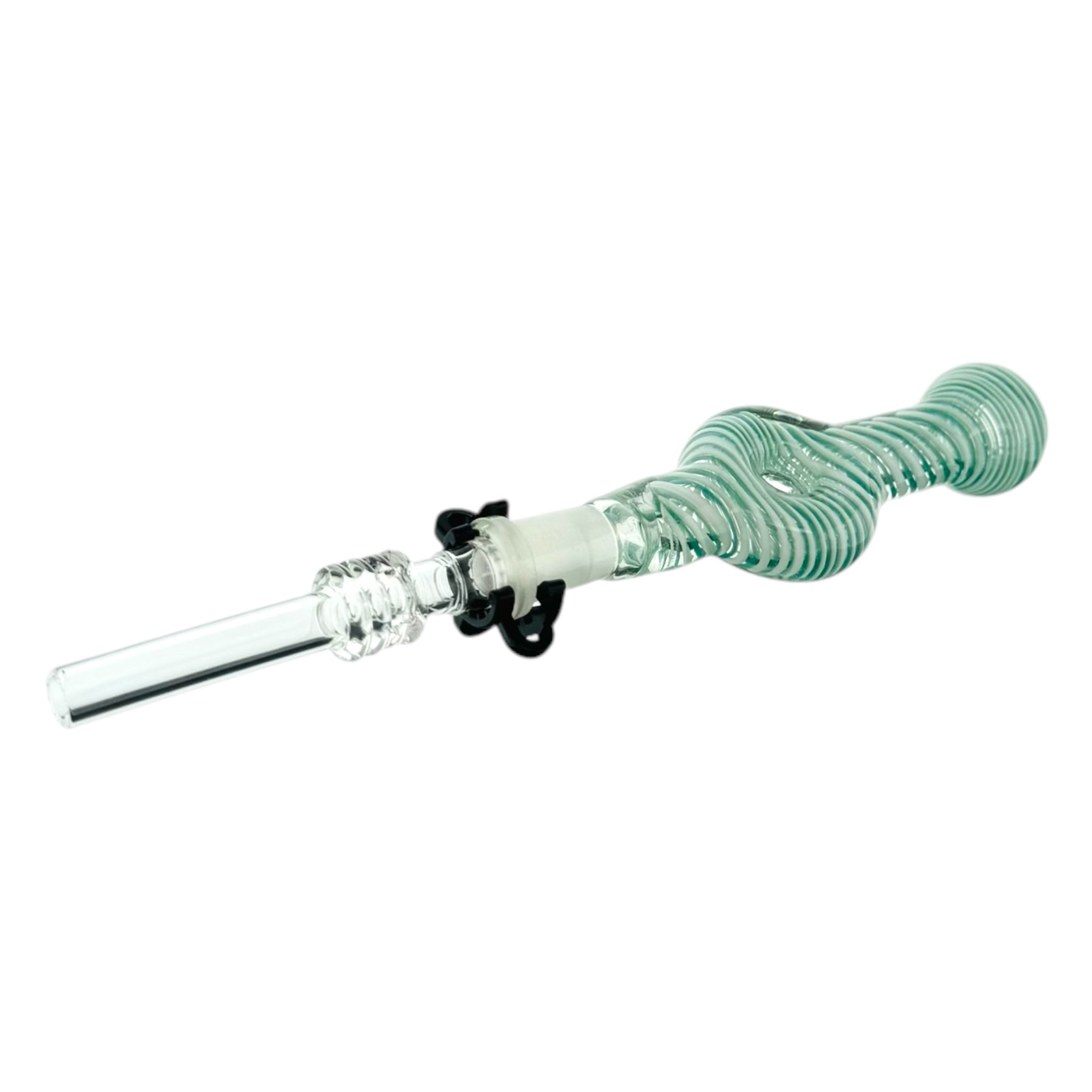 10mm Nectar Collector - Teal And White Inside Out Spiral Donut With Quartz Tip