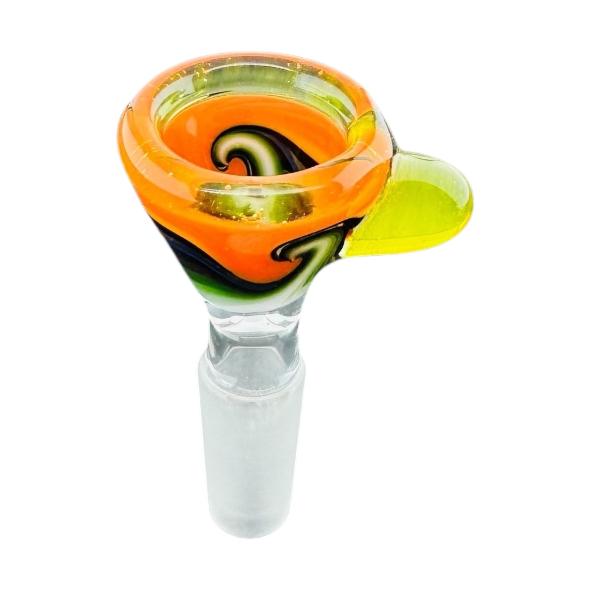 N3RD Glass 10mm Flower Bowl Orange Black Green Twirl