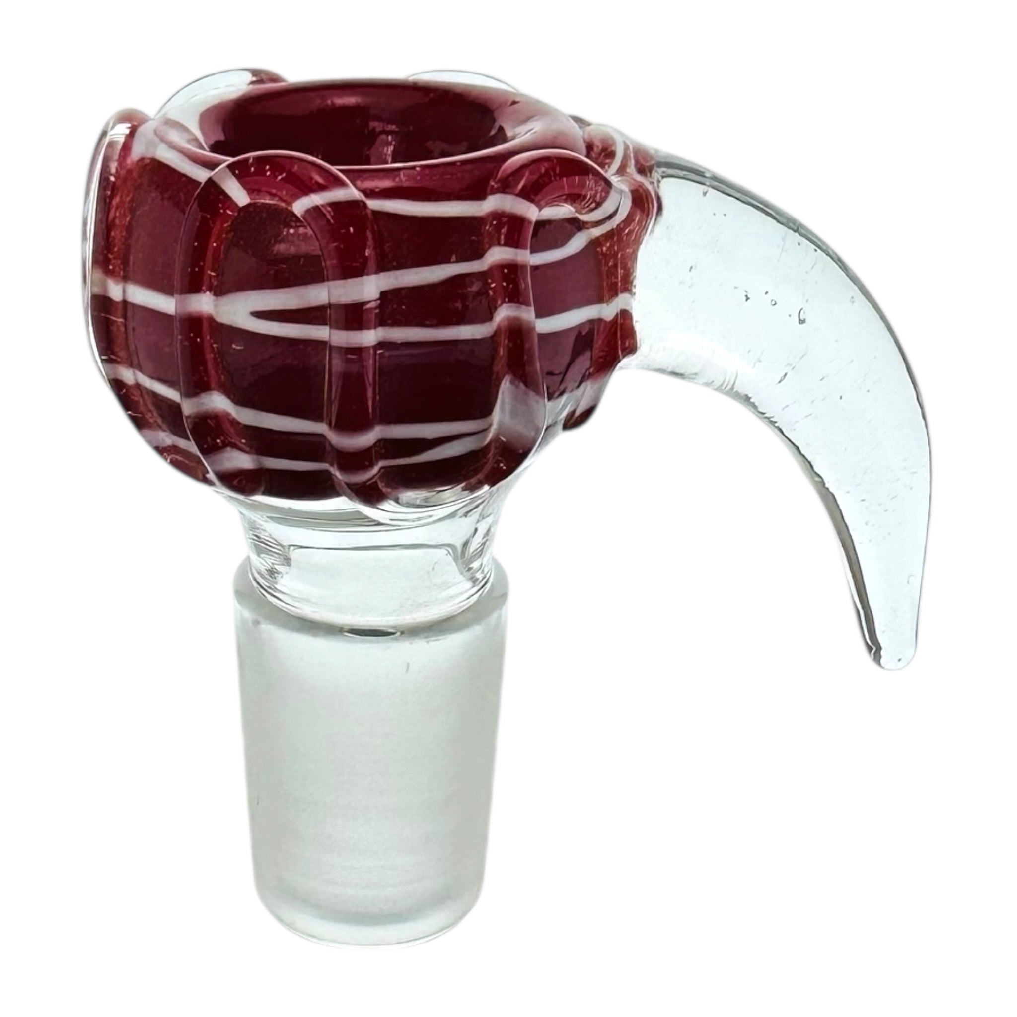 18mm Flower Bowl - Red And White Bubble With Clear Horn Handle Bong Bowl Piece