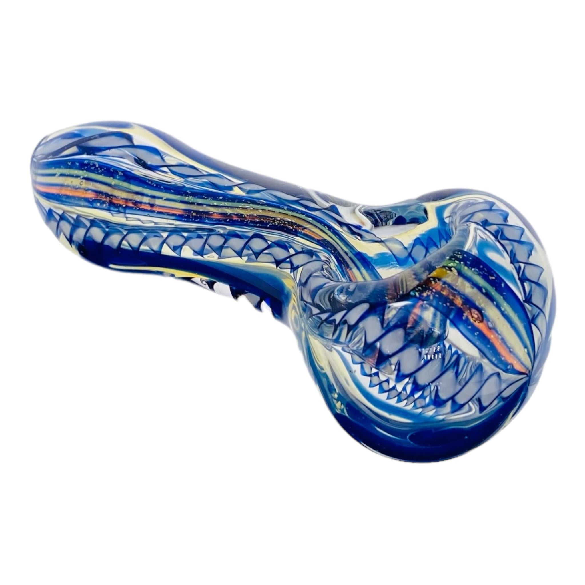 Glass Hand Pipe Blue Inside Out With Rasta Dichro