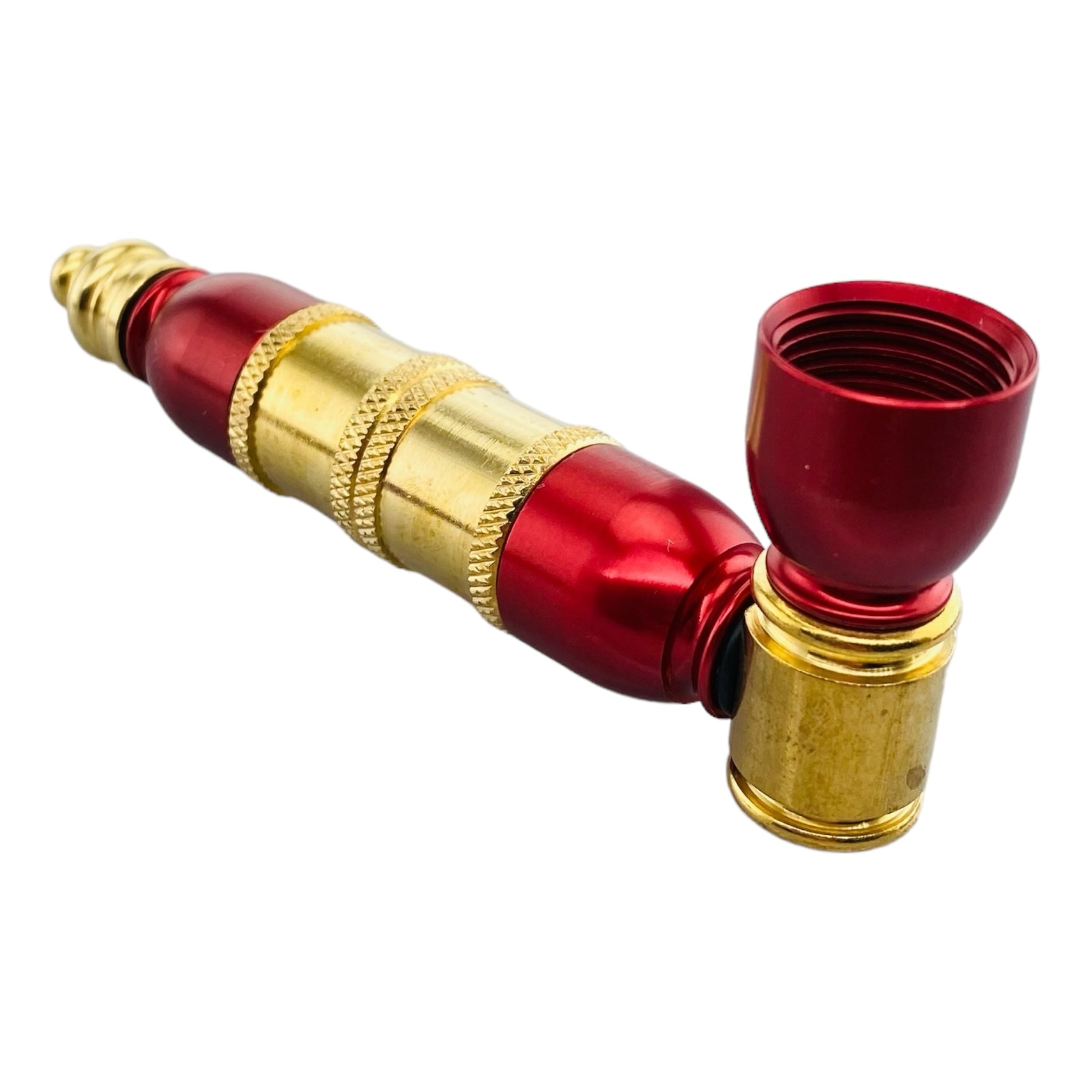 red and gold aluminum metal hand pipe for weed pot cannabis or tobacco for sale