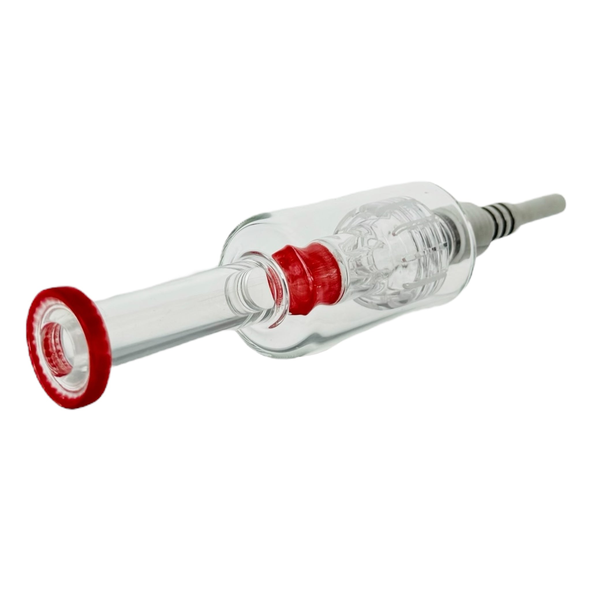 Red Nectar Collector With Slit Disc Perc And Threaded Metal Tip