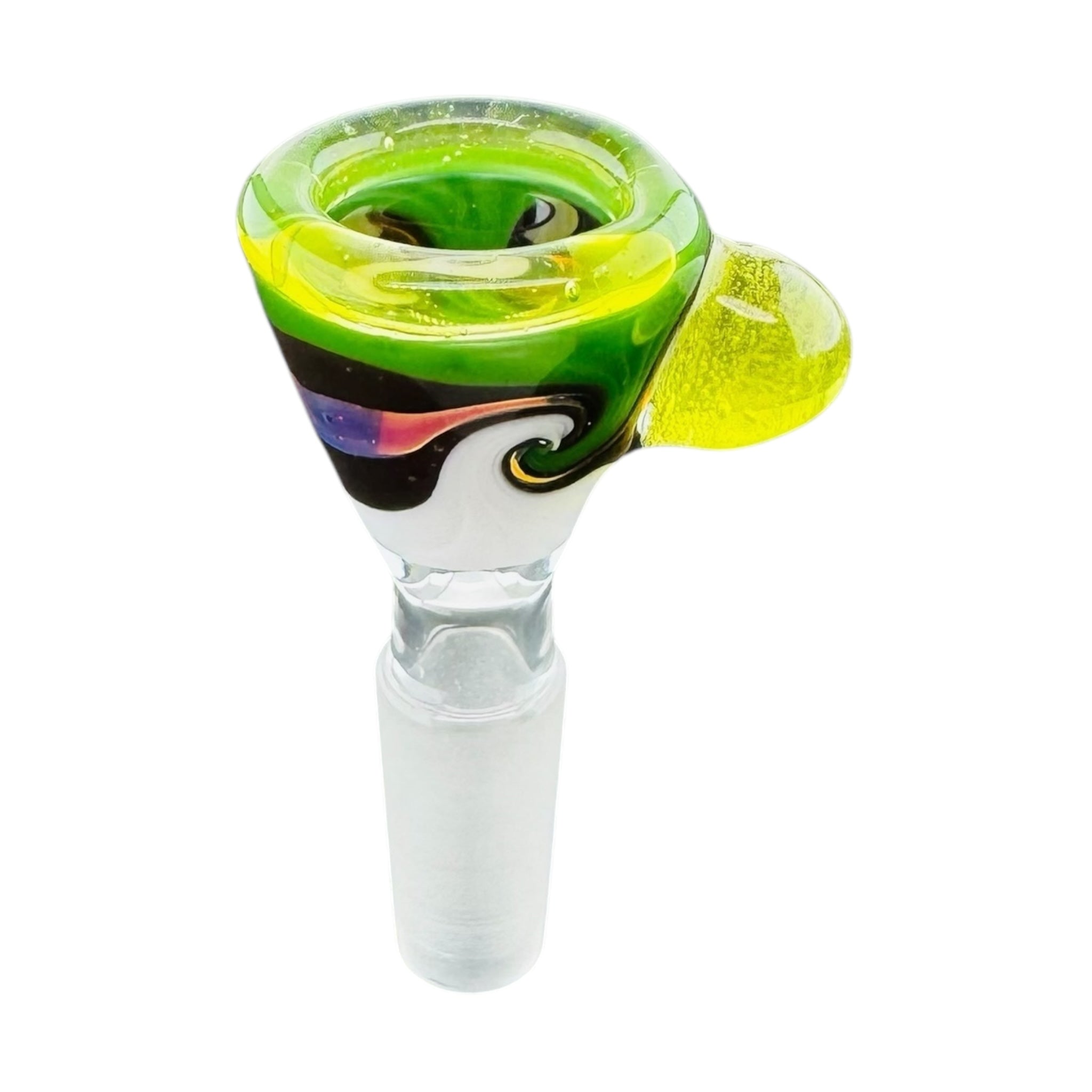 N3RD Glass 10mm Flower Bowl White Black Green Twirl