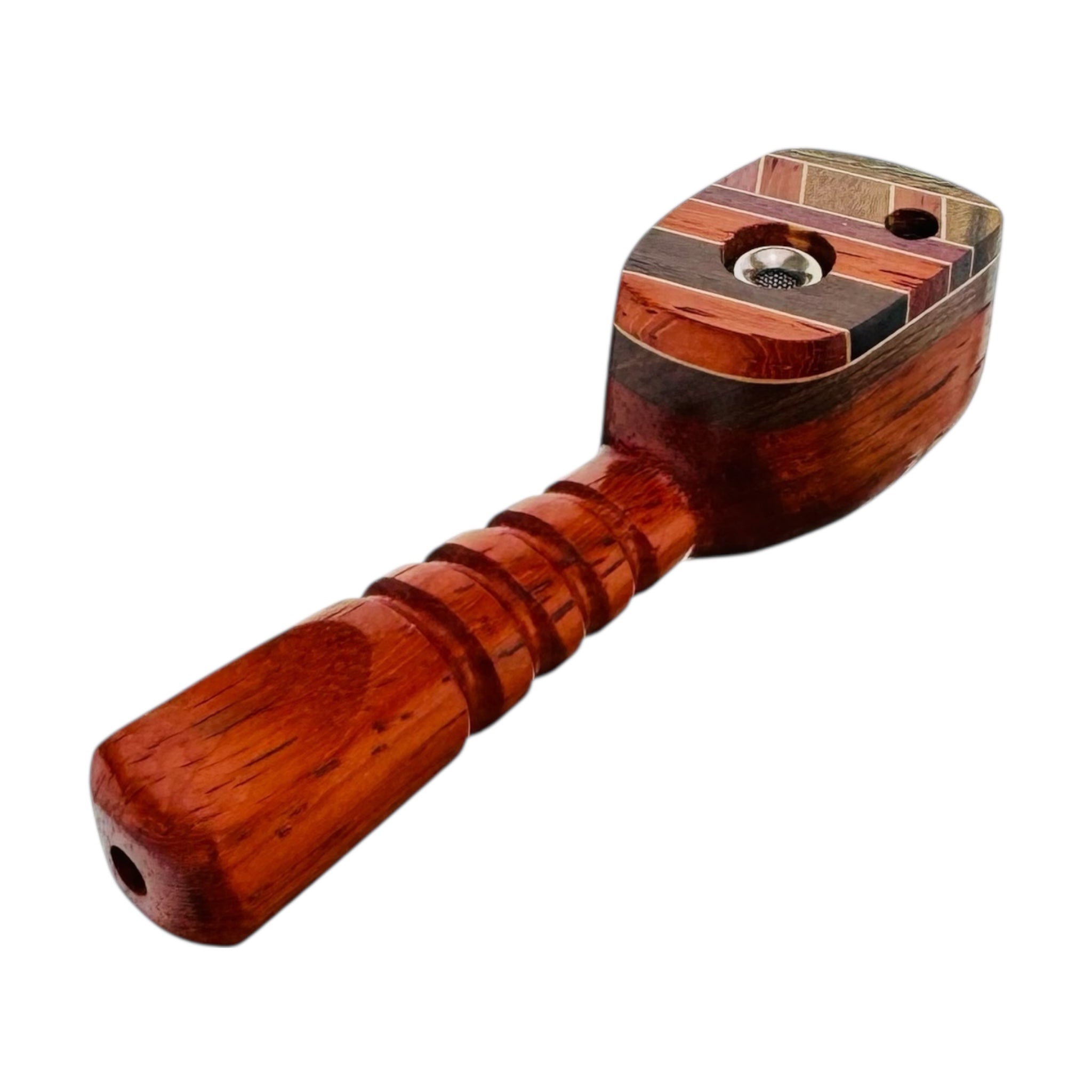 4.75" Hand Pipe With Diagonal Wood Inlay With Swiveling Lid Cap With Vent