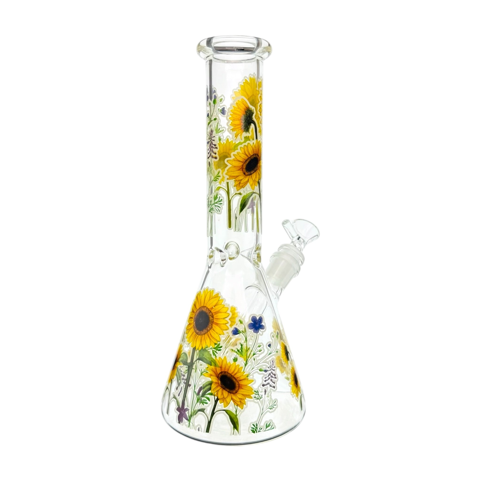 Glass Water Pipe With Spring Time Sun Flowers 10 Inch