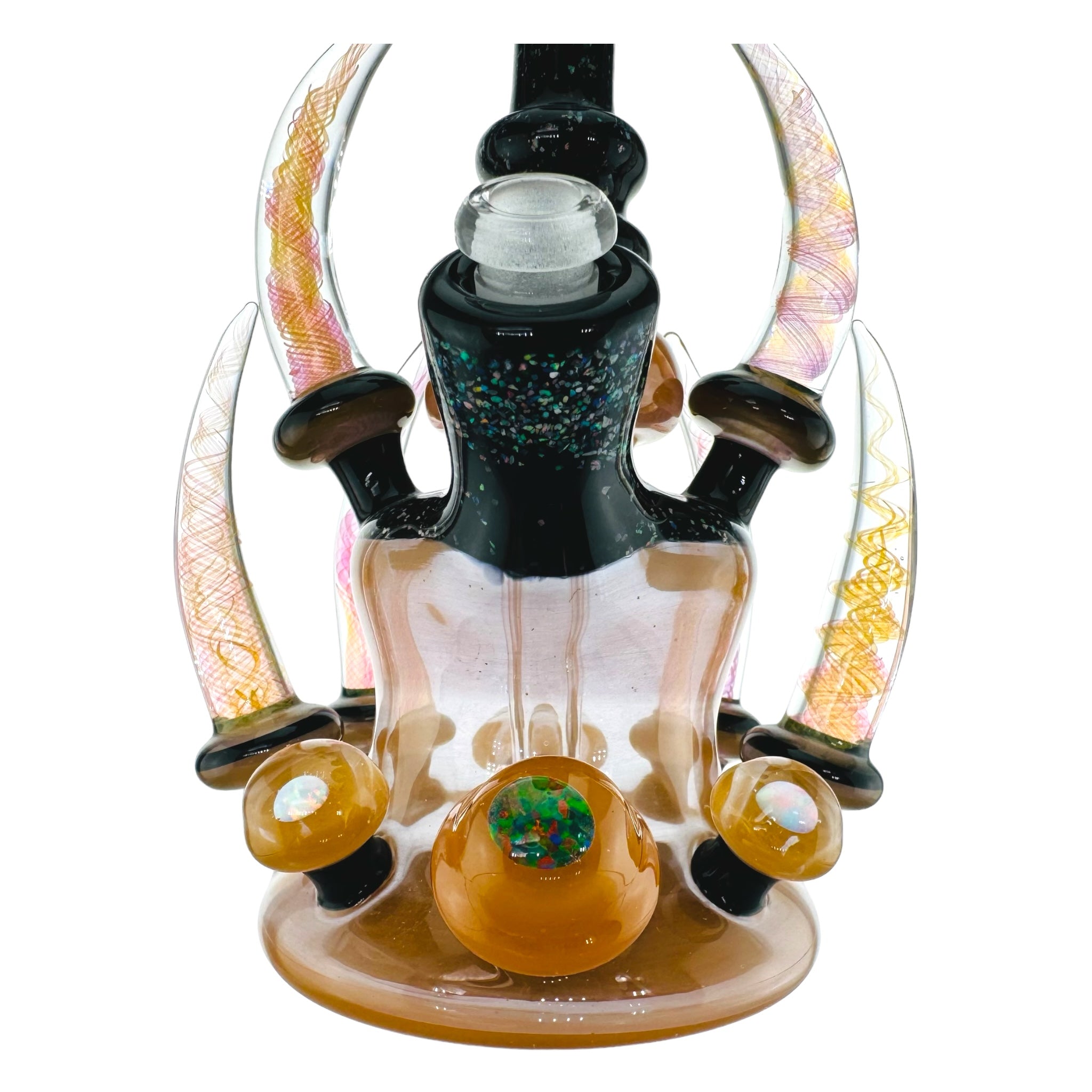 heady glass by Big Z Glass Dab Rig - Peach With Crushed Opal Over Black for sale