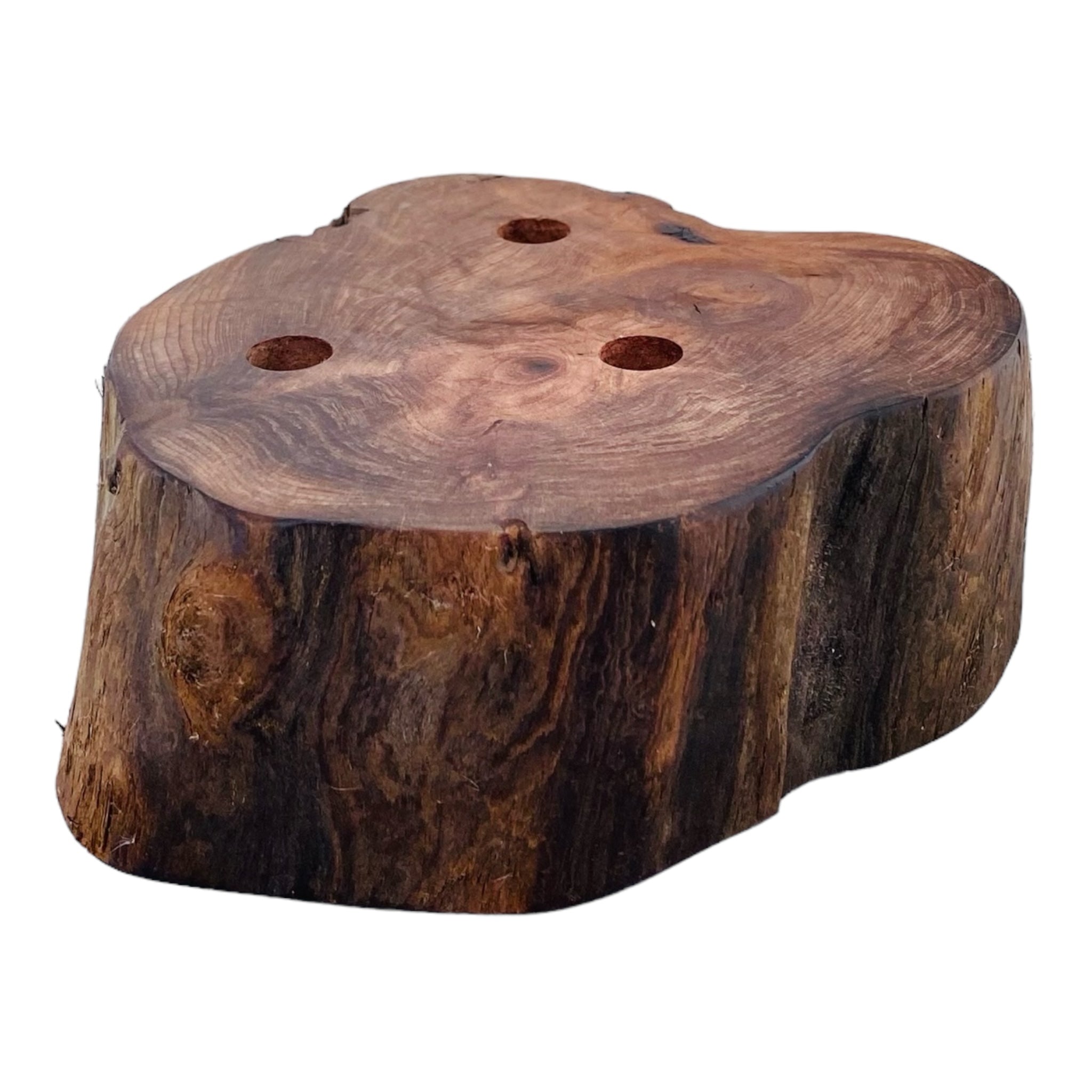 3 Hole Wood Display Stand Holder For 10mm Bong Bowl Pieces Or Quartz Bangers - Red Wood Burl With Live Edge