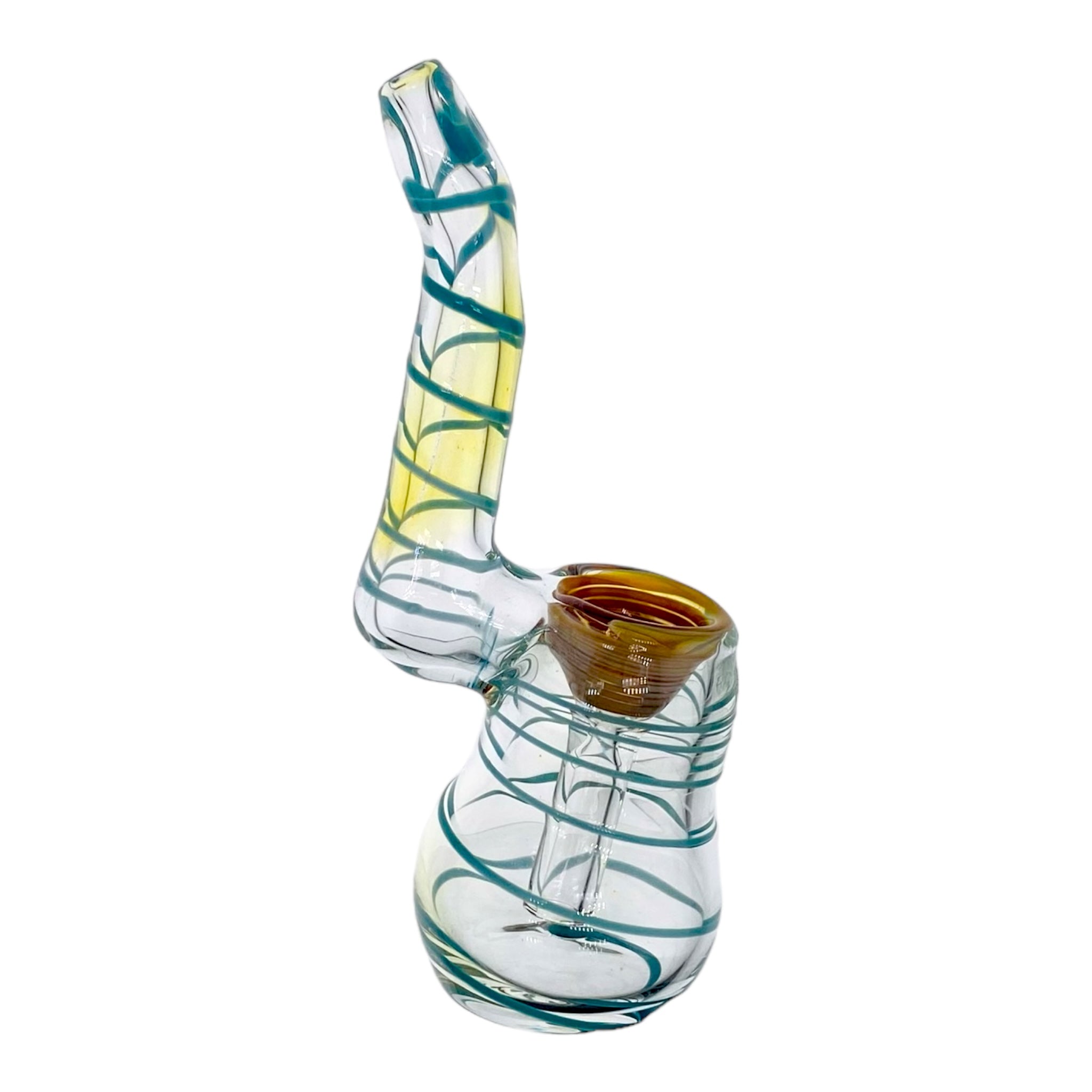 Glass Stand Up Bubbler Bong Teal Linework Color Changing