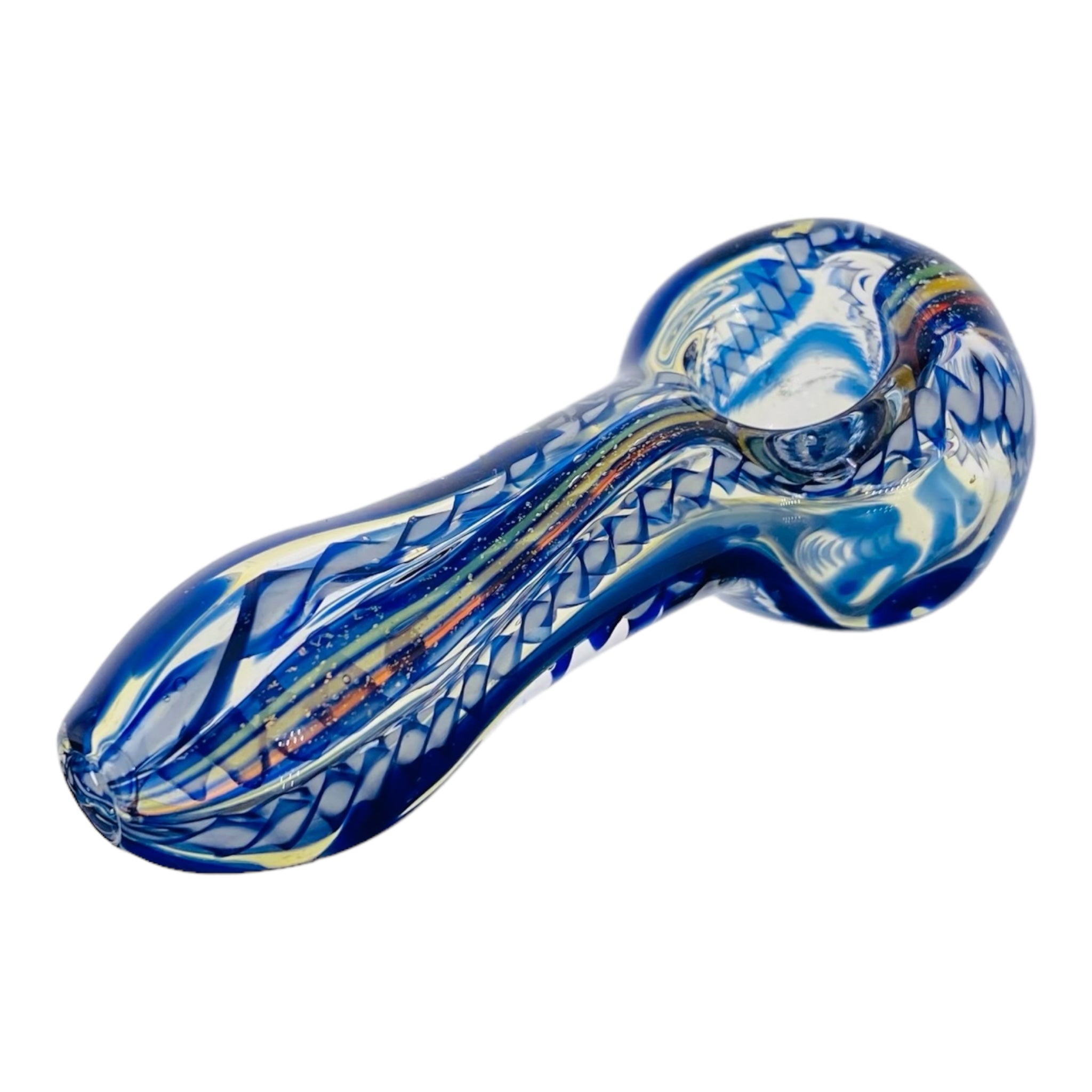 Glass Hand Pipe Blue Inside Out With Rasta Dichro