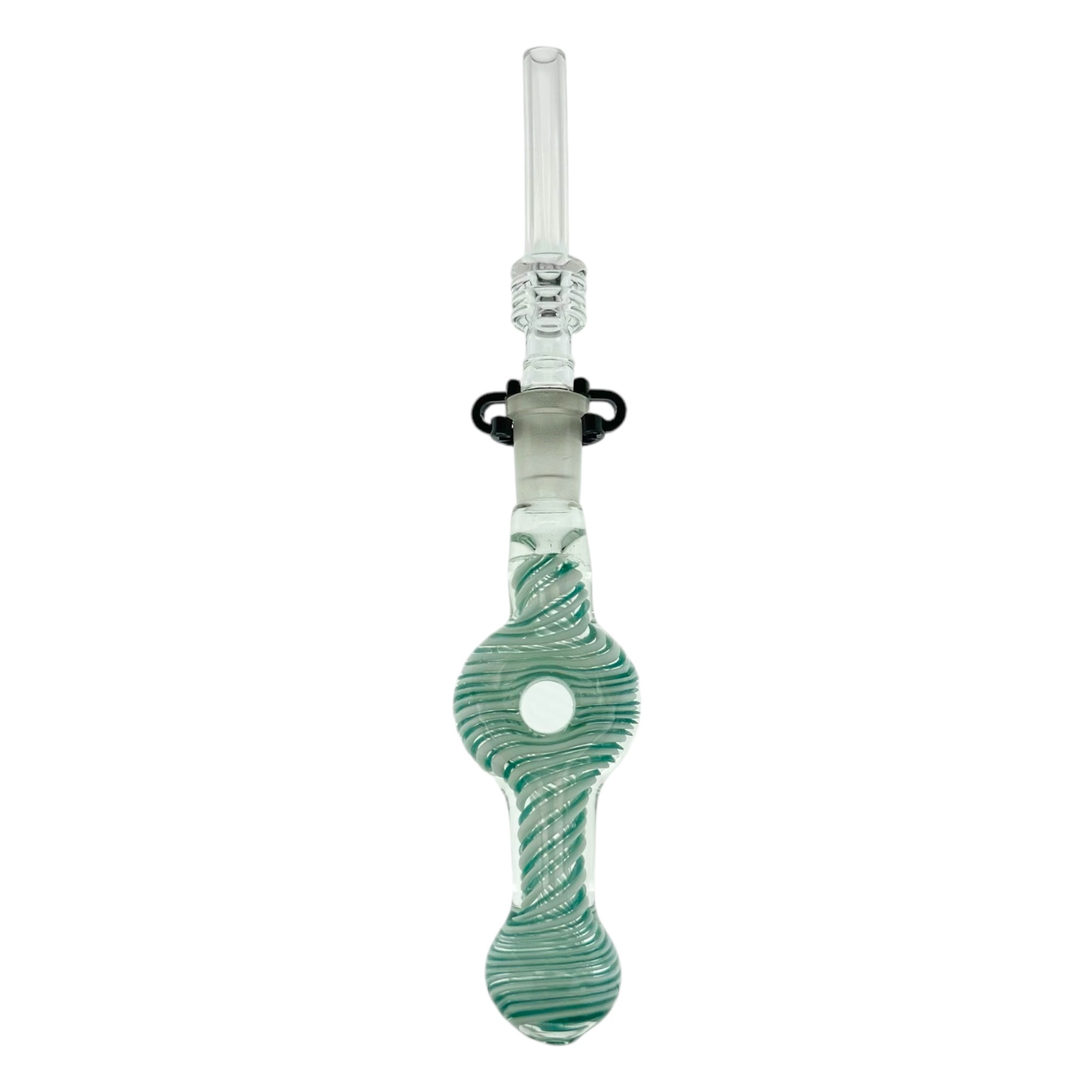 10mm Nectar Collector - Teal And White Inside Out Spiral Donut With Quartz Tip