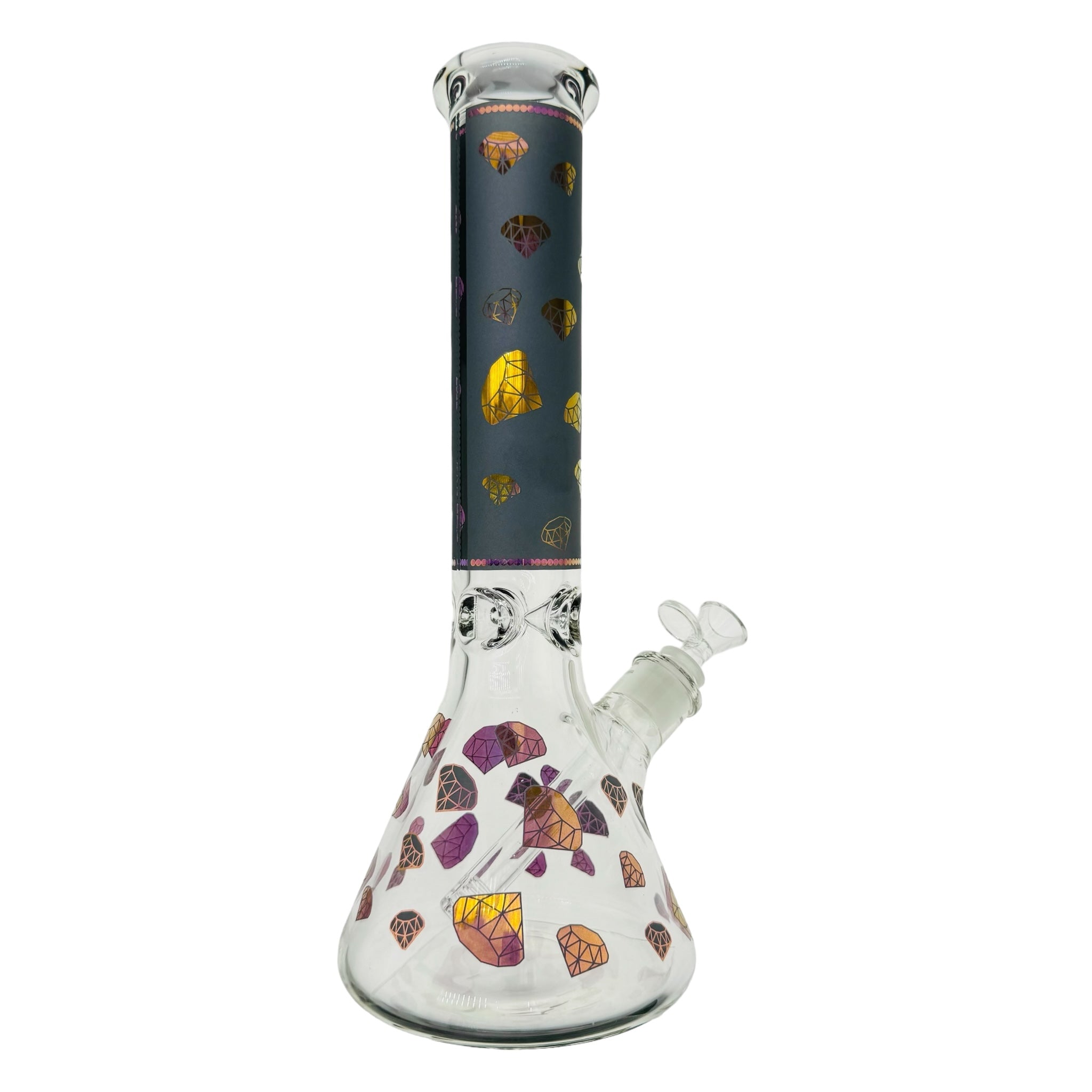 Diamond Glass 9mm Beaker Bong With Black & Gold Diamond Decals