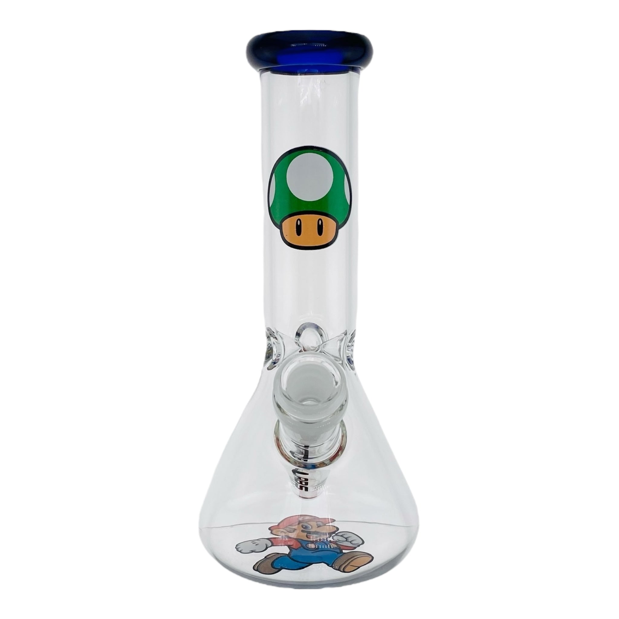 cute mini mario and green one up mushroom clear glass bong 8 inches tall