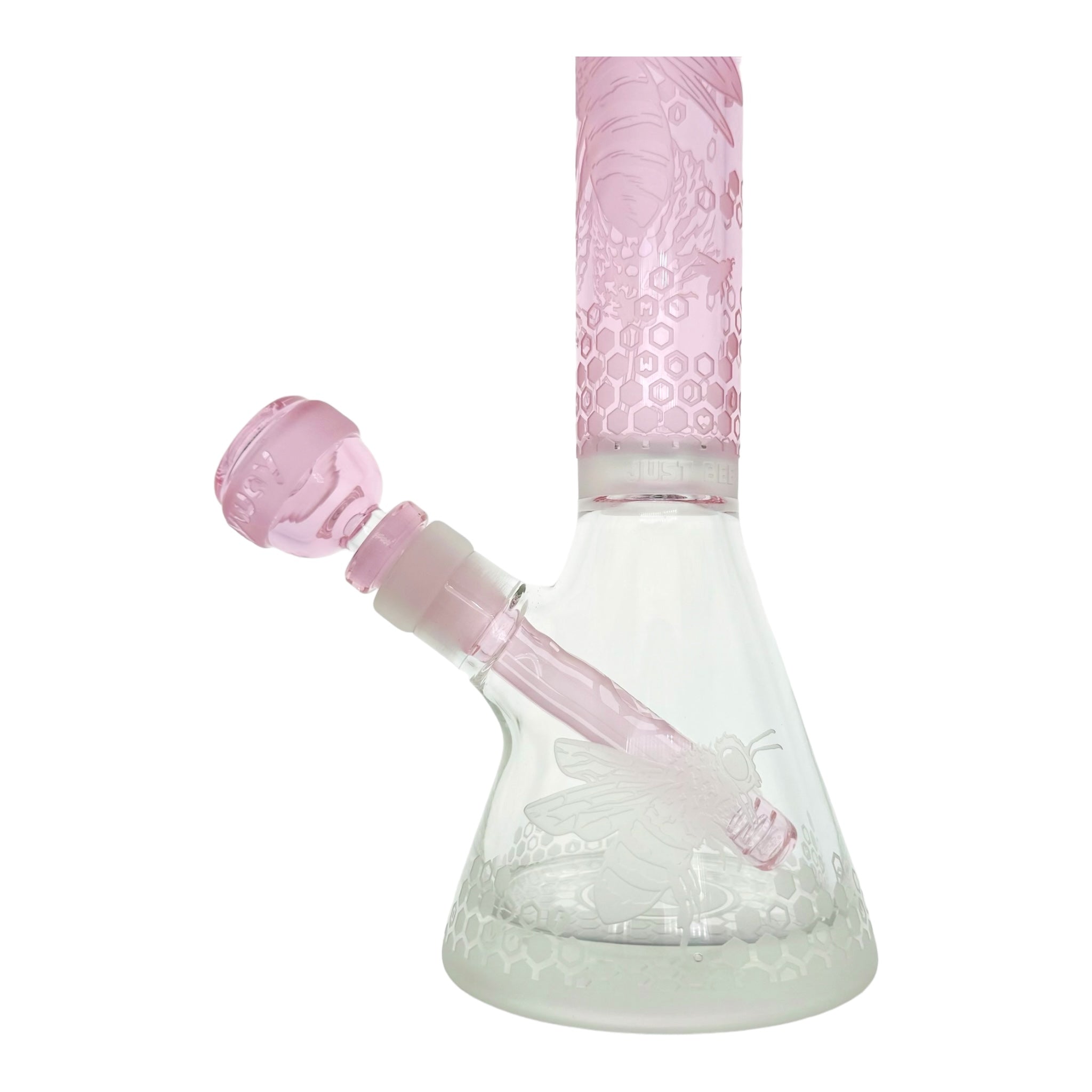Milkyway Glass - 11 Inch Sandblasted Mini Bee Apiary Beaker Base Bong With Pink Neck