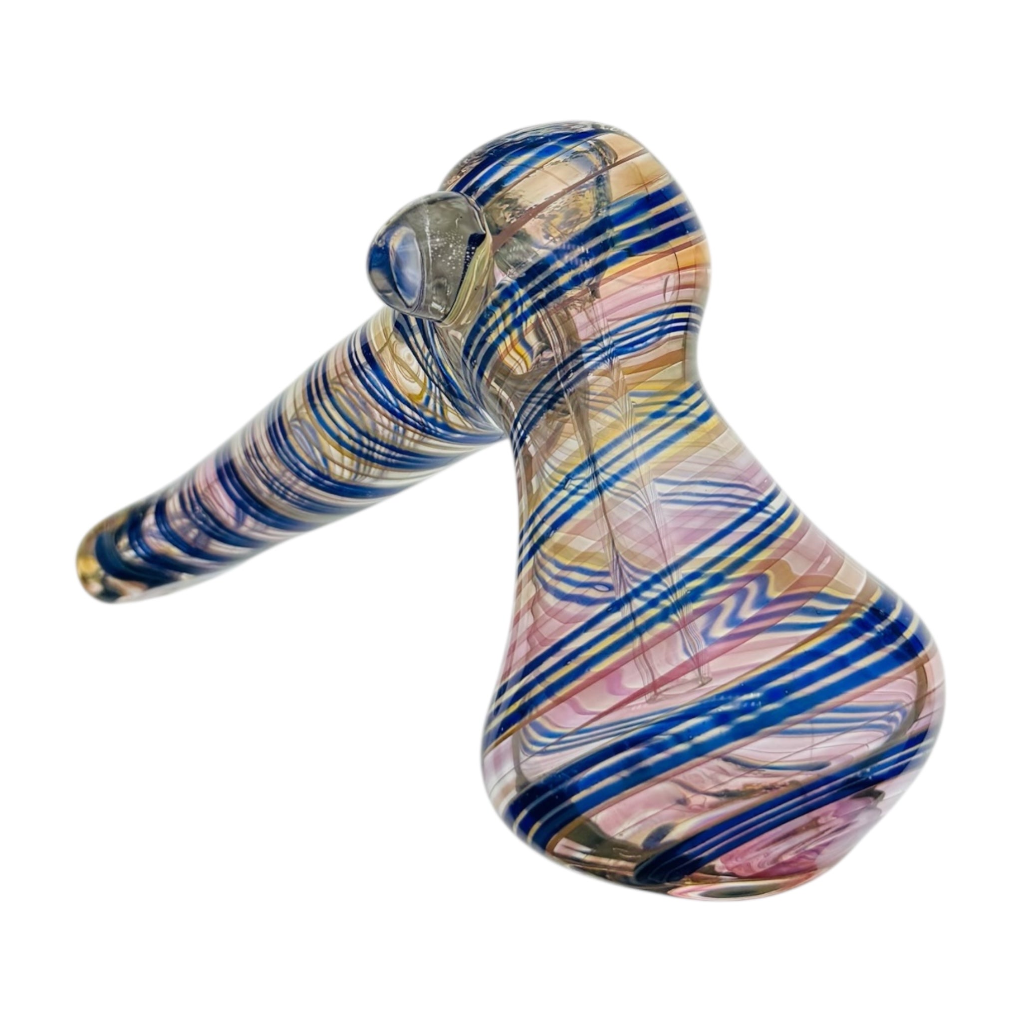 Lay Down Glass Bubbler With Blue Twist Linework