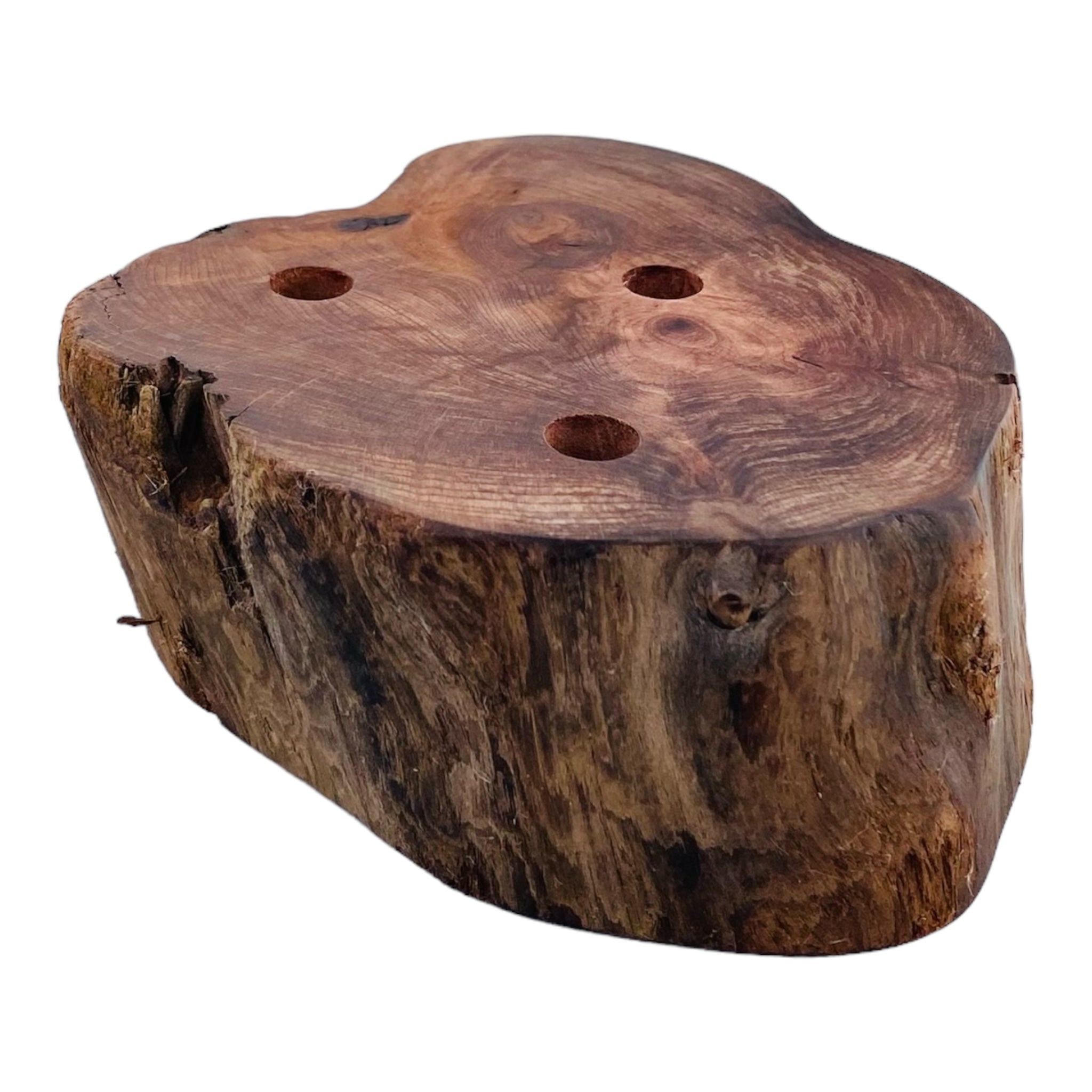 3 Hole Wood Display Stand Holder For 10mm Bong Bowl Pieces Or Quartz Bangers - Red Wood Burl With Live Edge