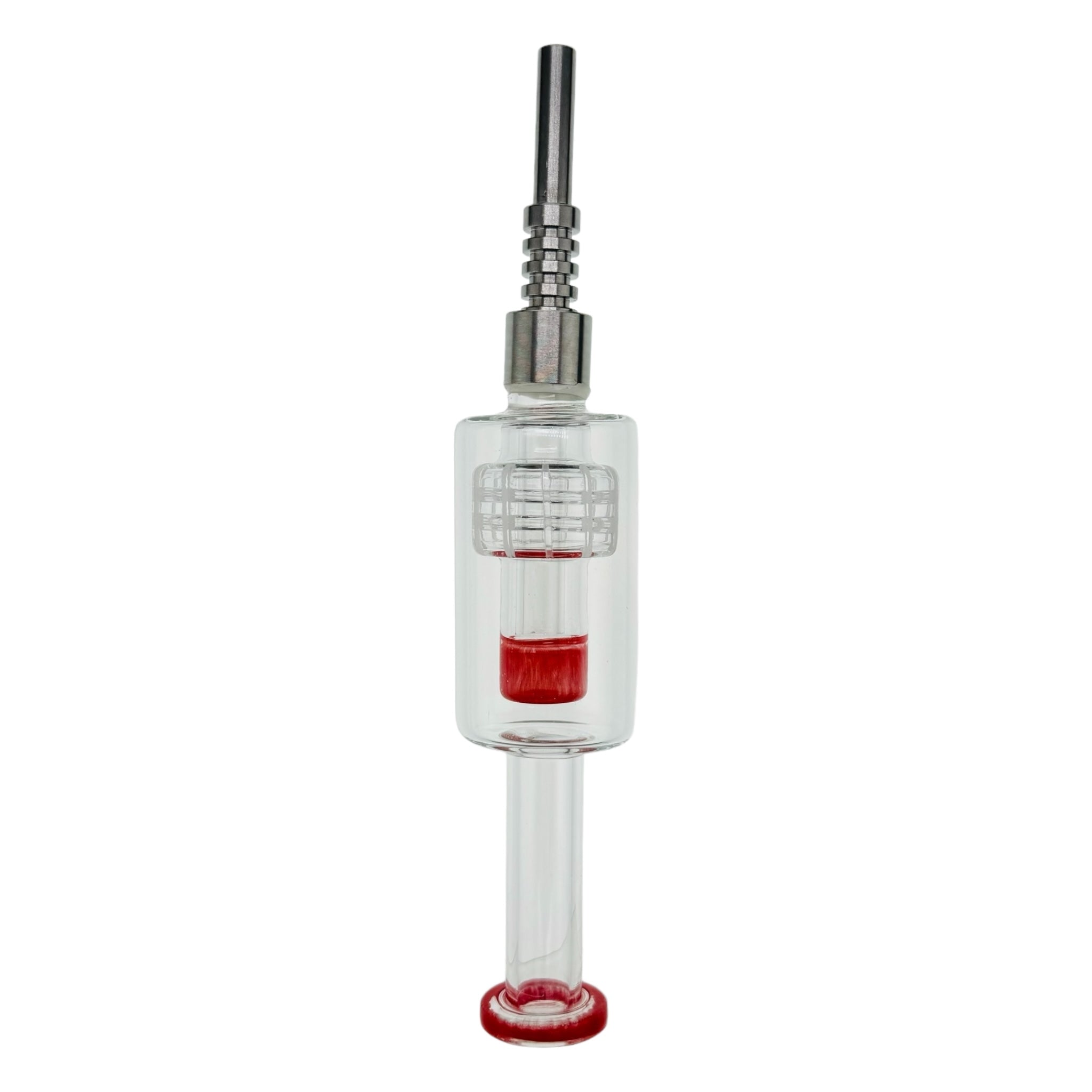 Red Nectar Collector With Slit Disc Perc And Threaded Metal Tip