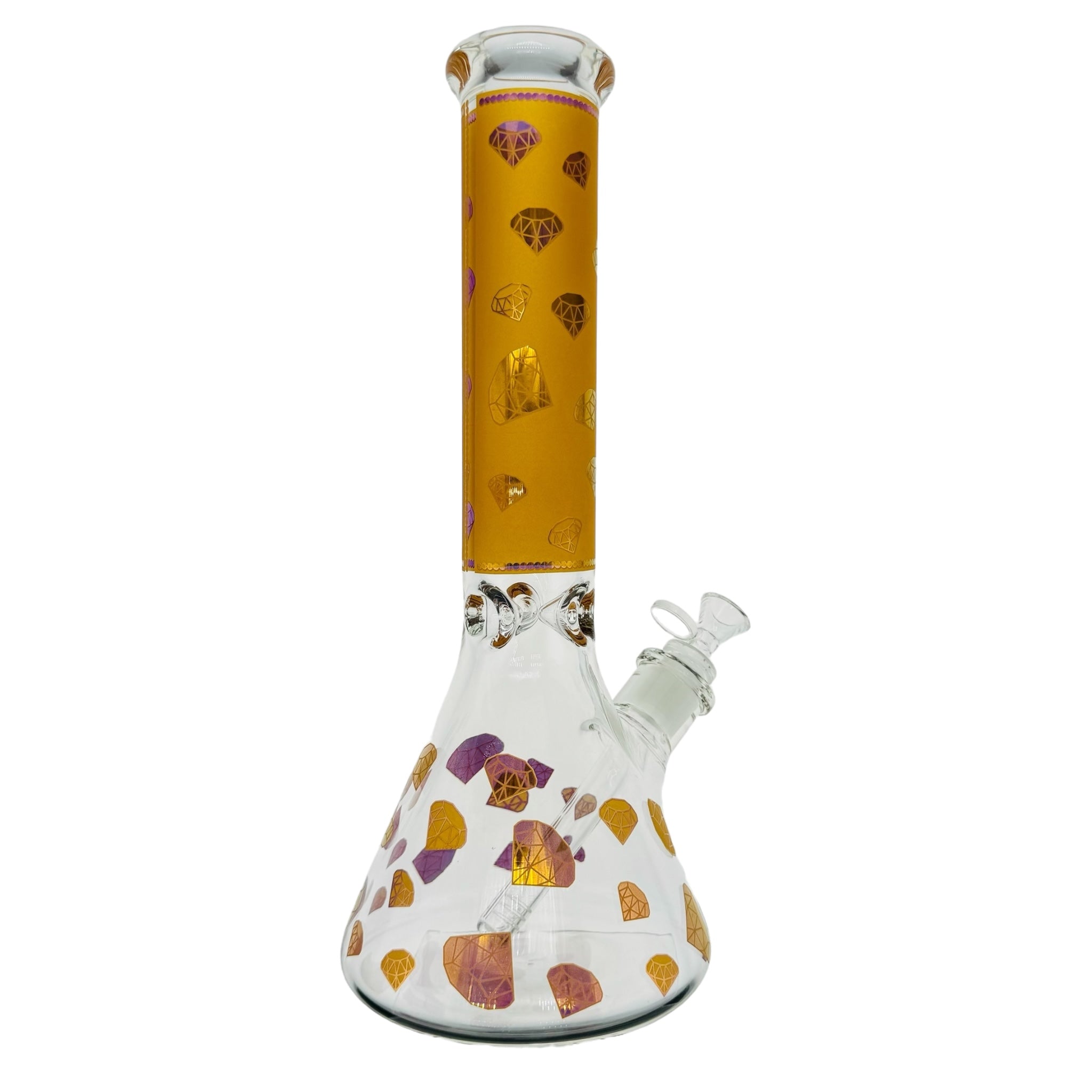 Diamond Glass 9mm Beaker Bong With Gold Diamond Decals