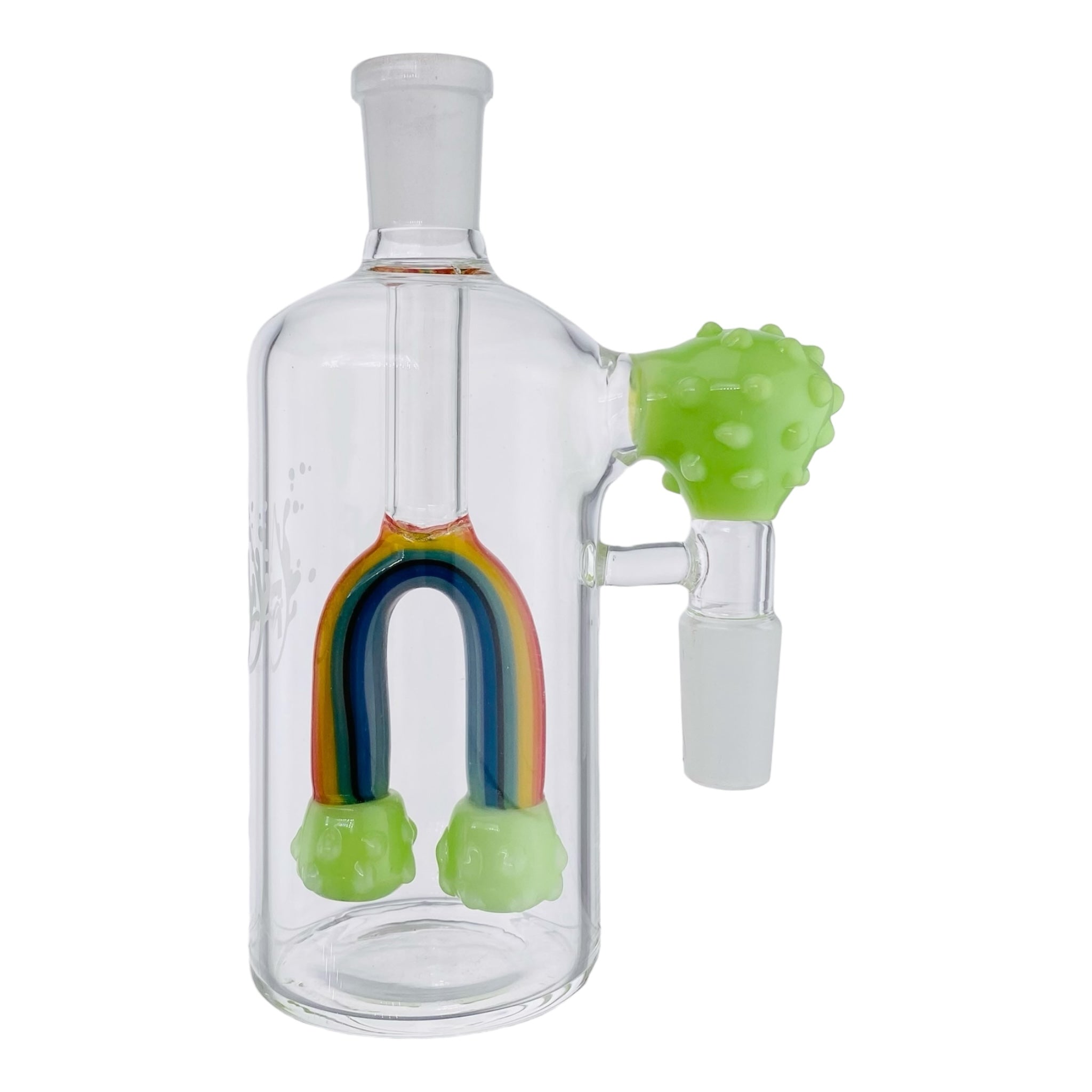 Pulsar Glass Green Clouds And Rainbow 14mm Ash Cathcer With 45 Degree Joint